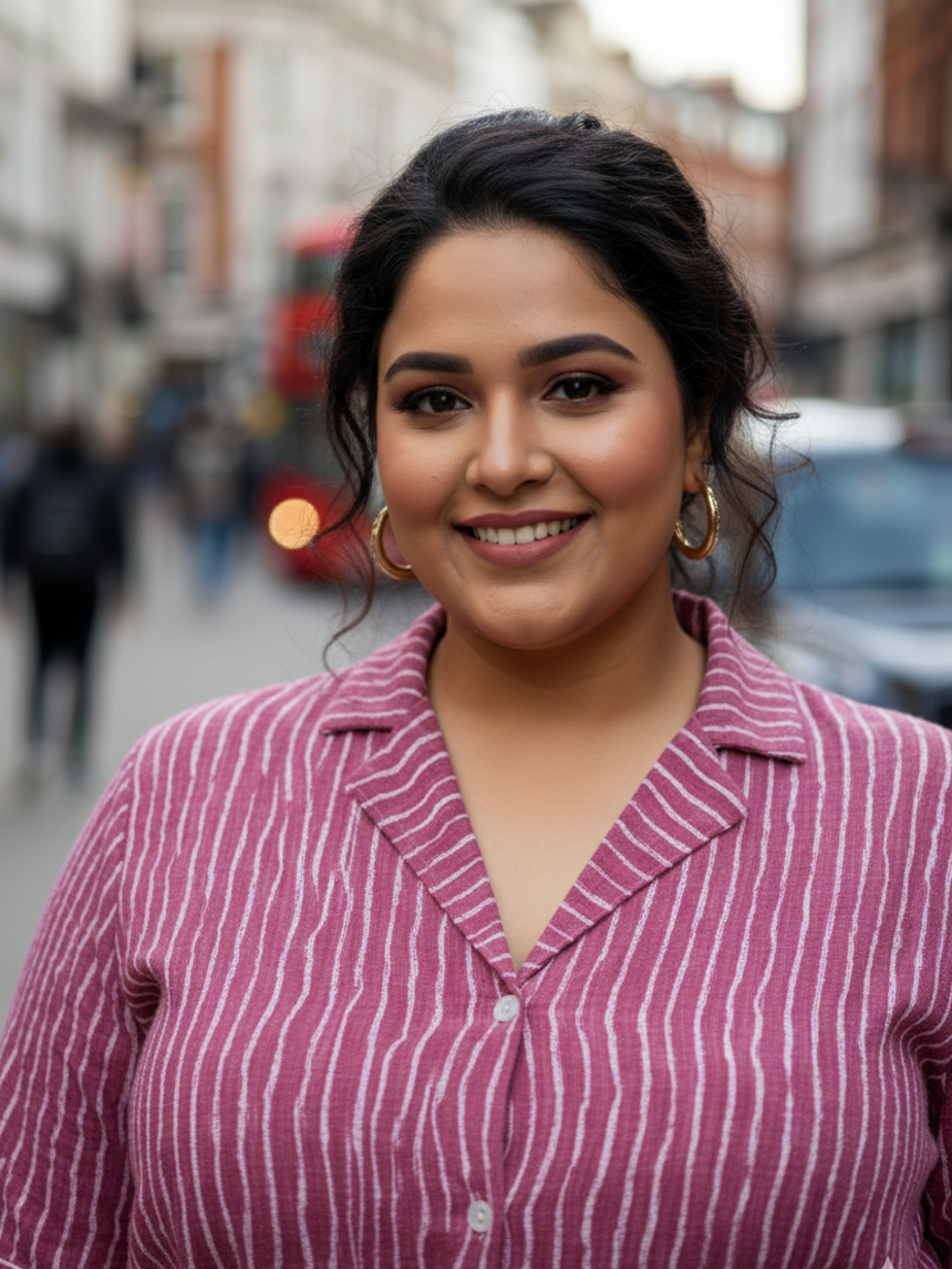 Mauve Pink Striped Cotton Shirt Dress