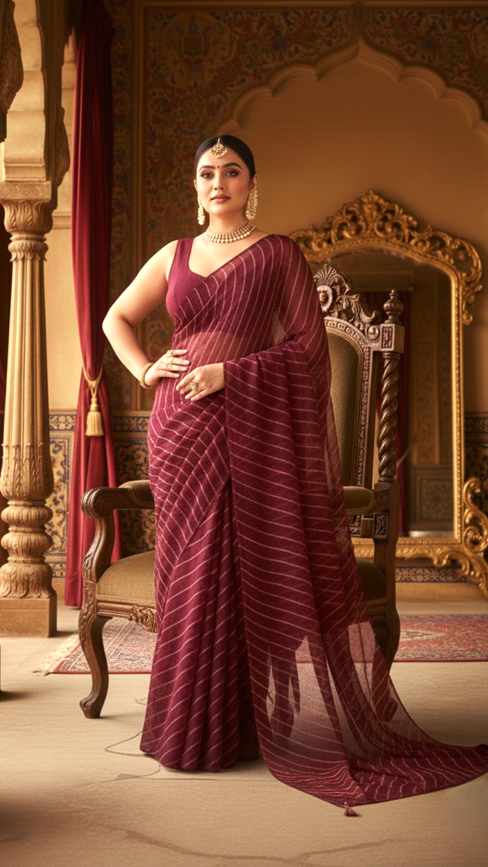 Maroon Leheriya Saree with Multi-colour Accents