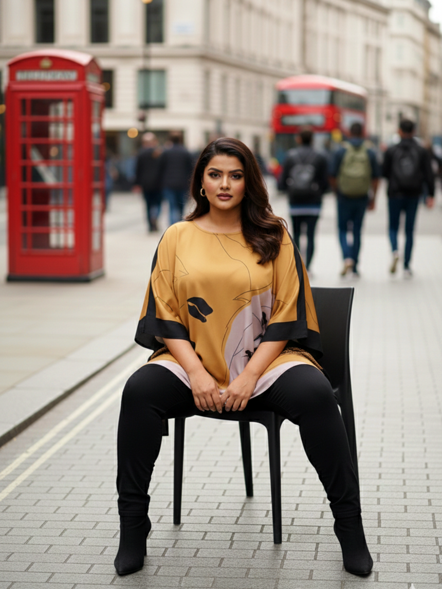 Plus Size Premium Satin Poncho-Style Kaftan Top for Women