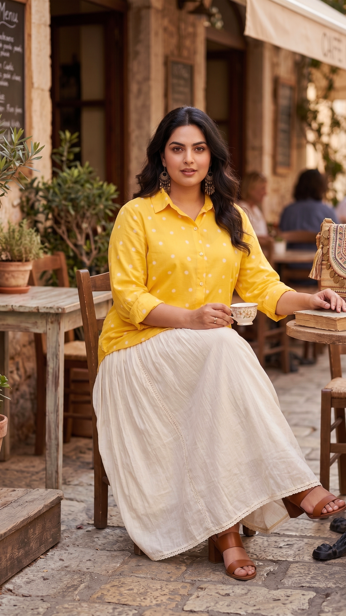 Plus Size Yellow Bandhani Print Cotton Shirt – Casual Shirt for Women