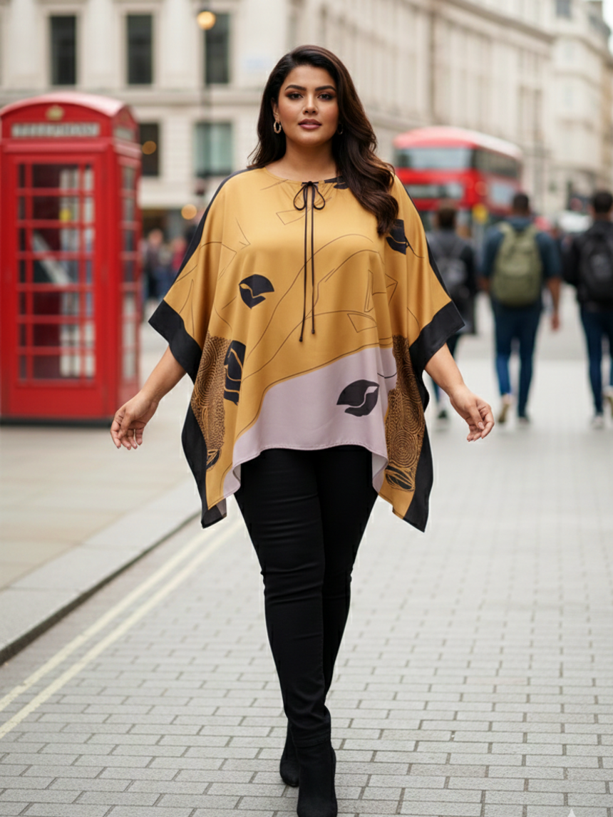 Plus Size Premium Satin Poncho-Style Kaftan Top for Women