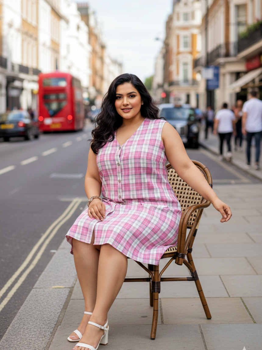Pink Checked A-Line Mini Dress
