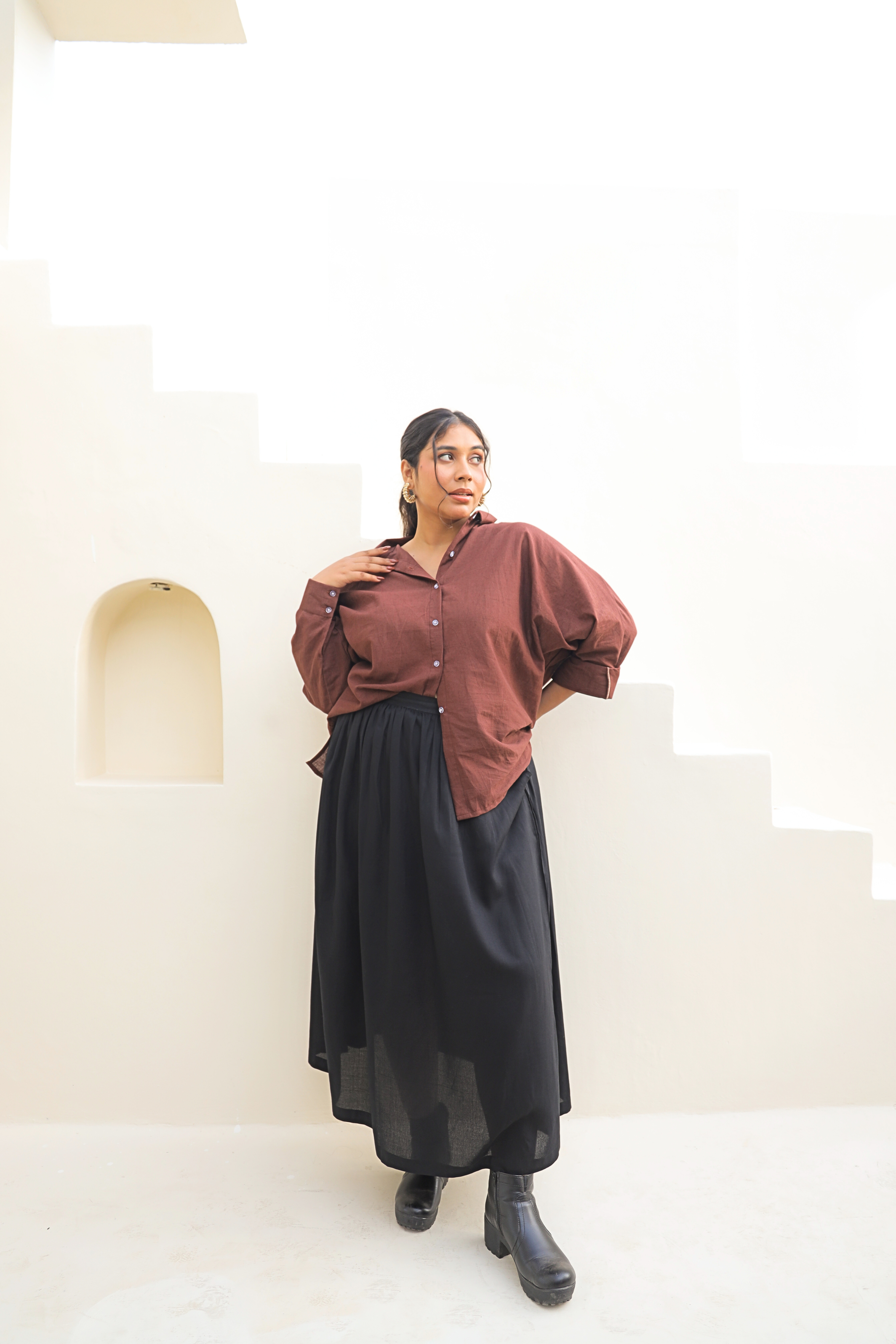 Fluid Black Rayon Maxi Skirt