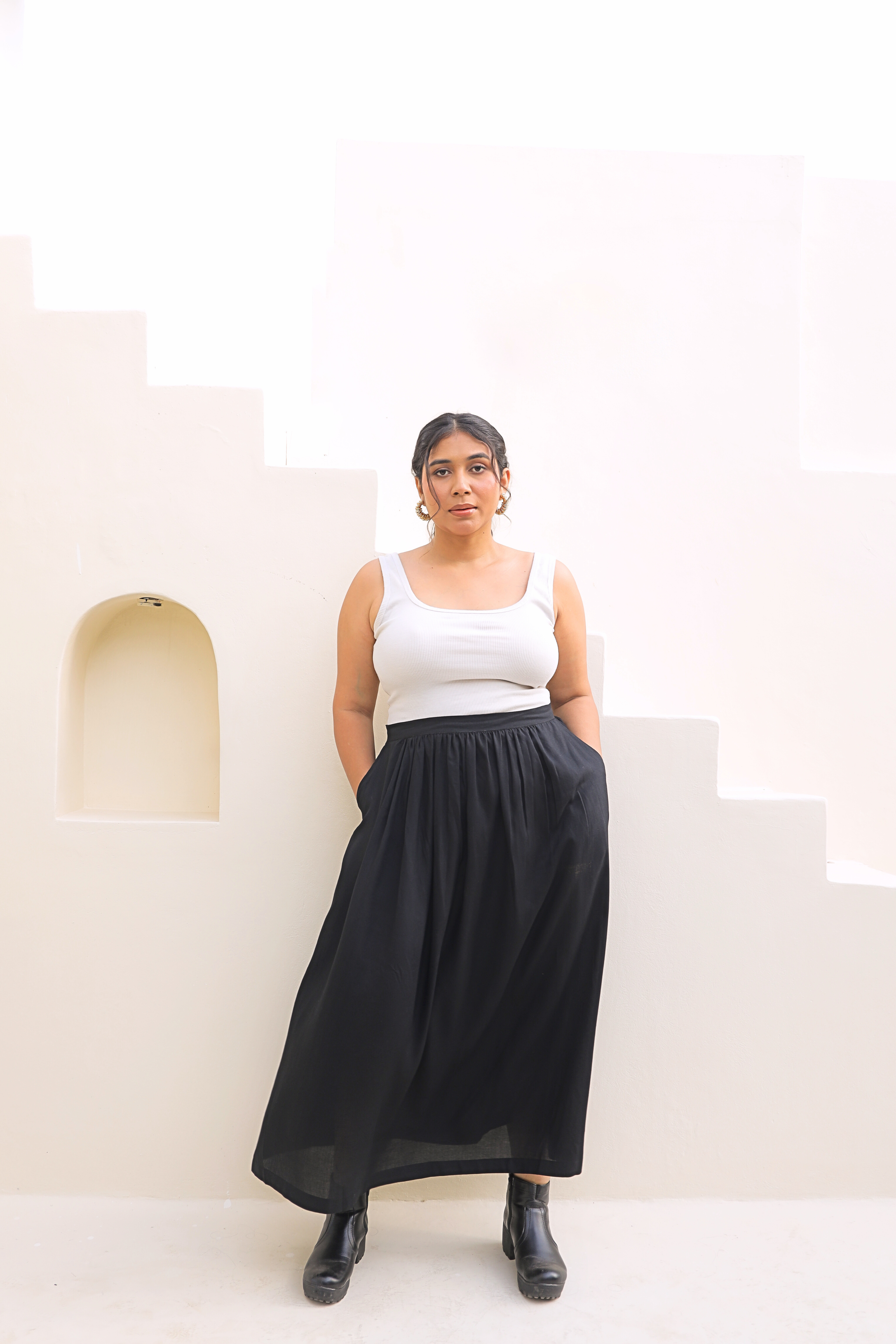 Fluid Black Rayon Maxi Skirt