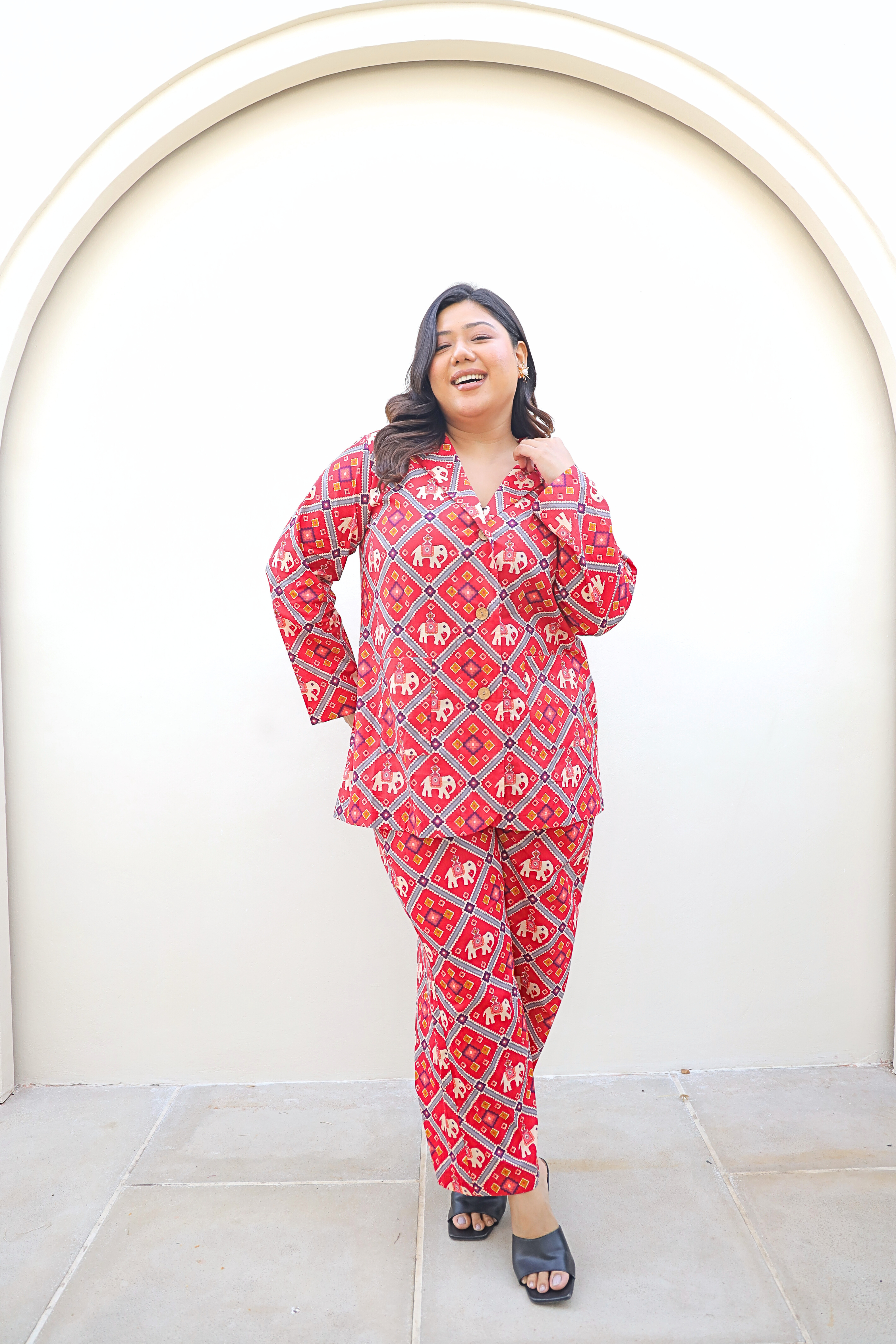 Red Printed Cotton Co-ord Set