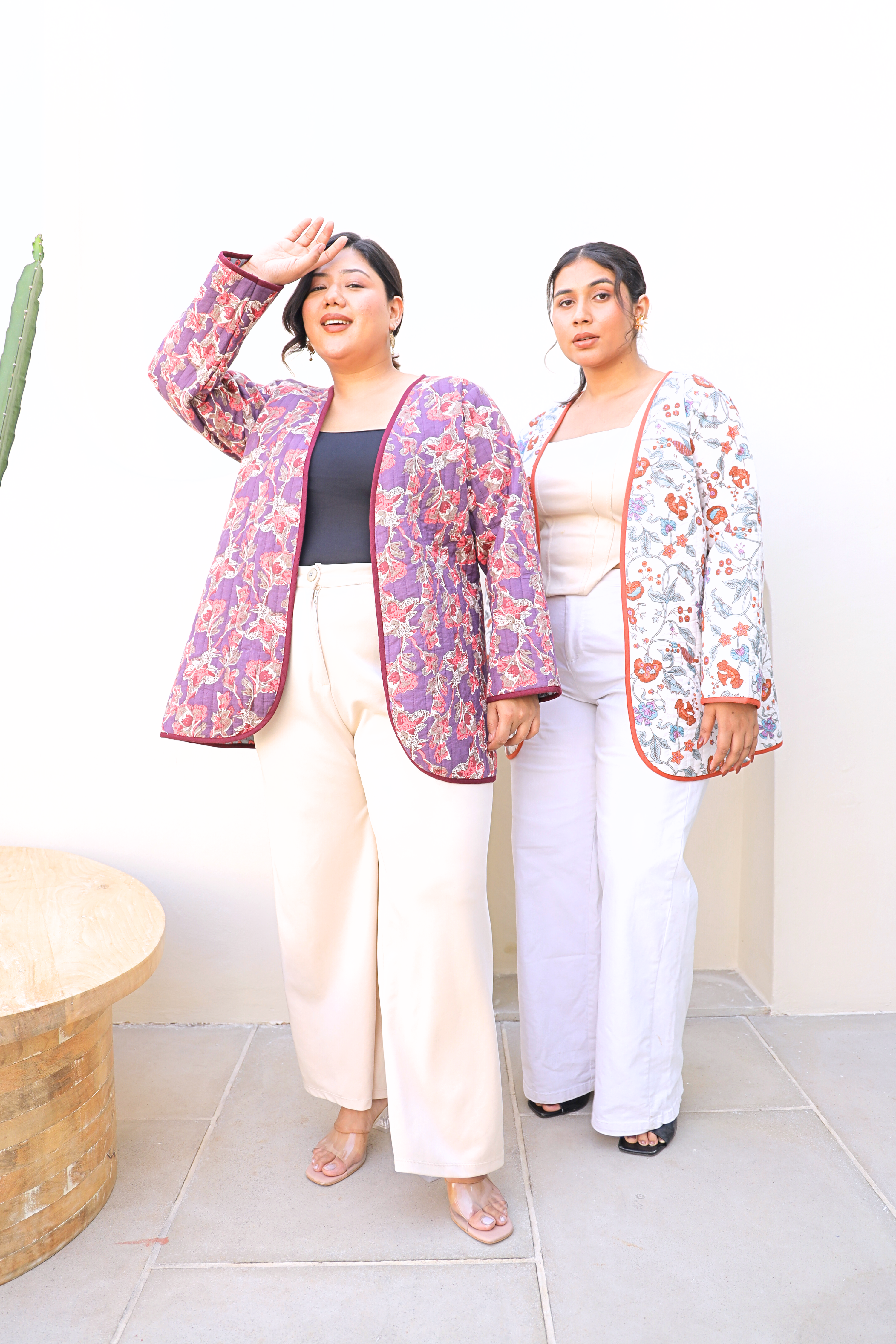 Floral Hand-Block Quilted Puffer Winter Longline Jacket – Plum Blossom