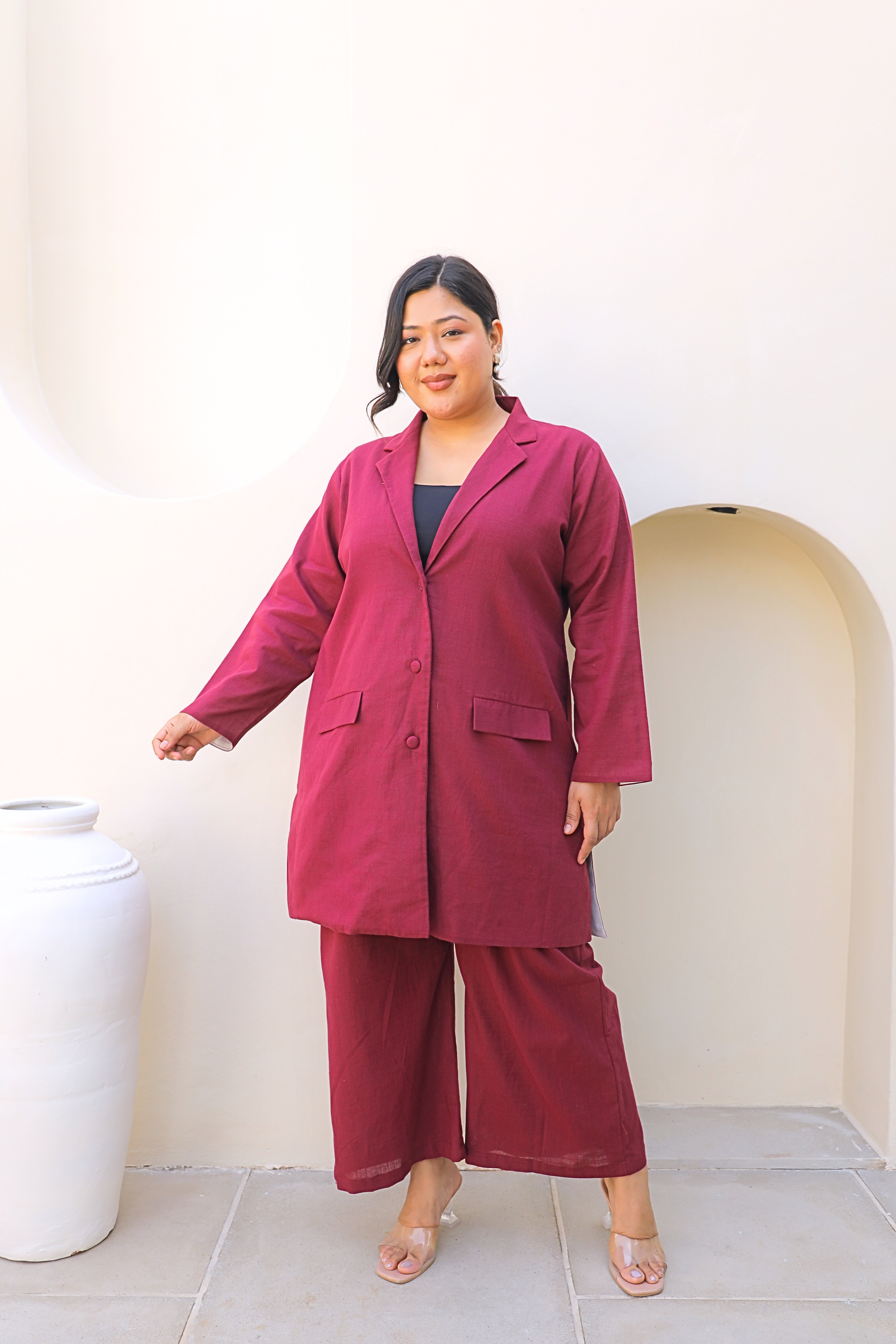 Chic Structured Wine Co-ord Set