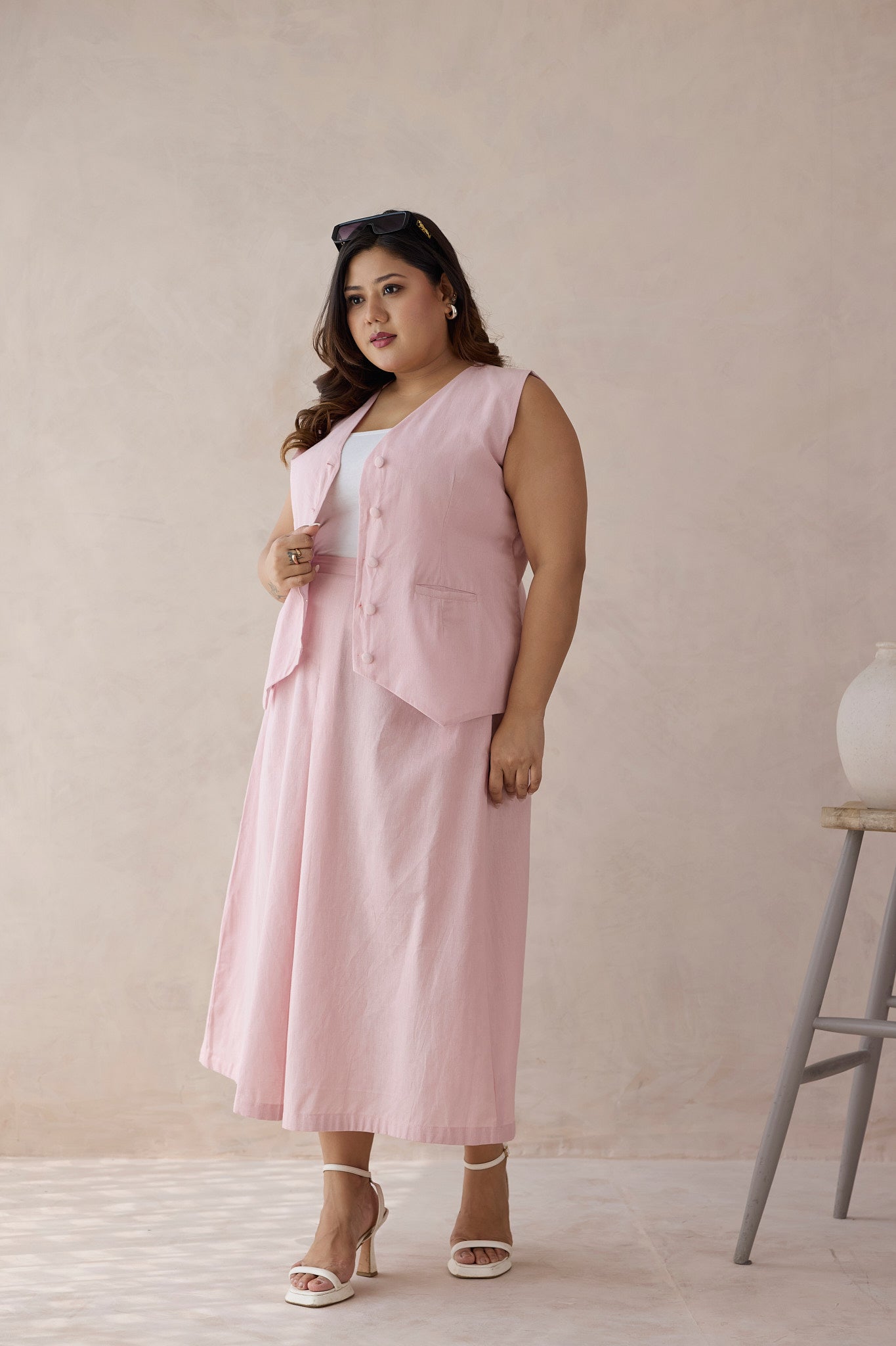 Rose Blush Linen Waistcoat & Skirt Co-ord Set