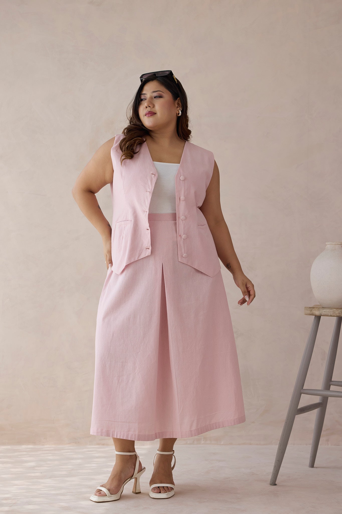 Rose Blush Linen Waistcoat & Skirt Co-ord Set