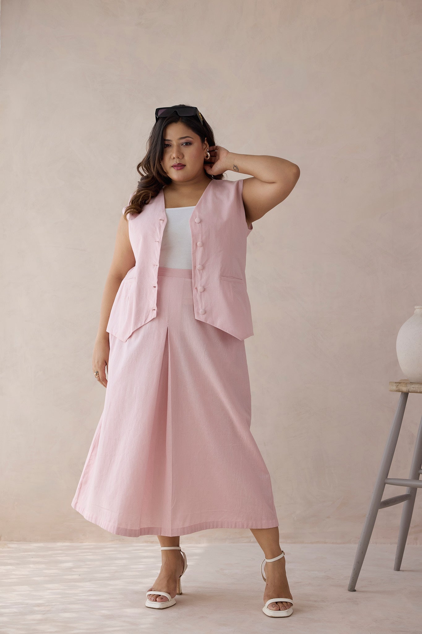 Rose Blush Linen Waistcoat & Skirt Co-ord Set