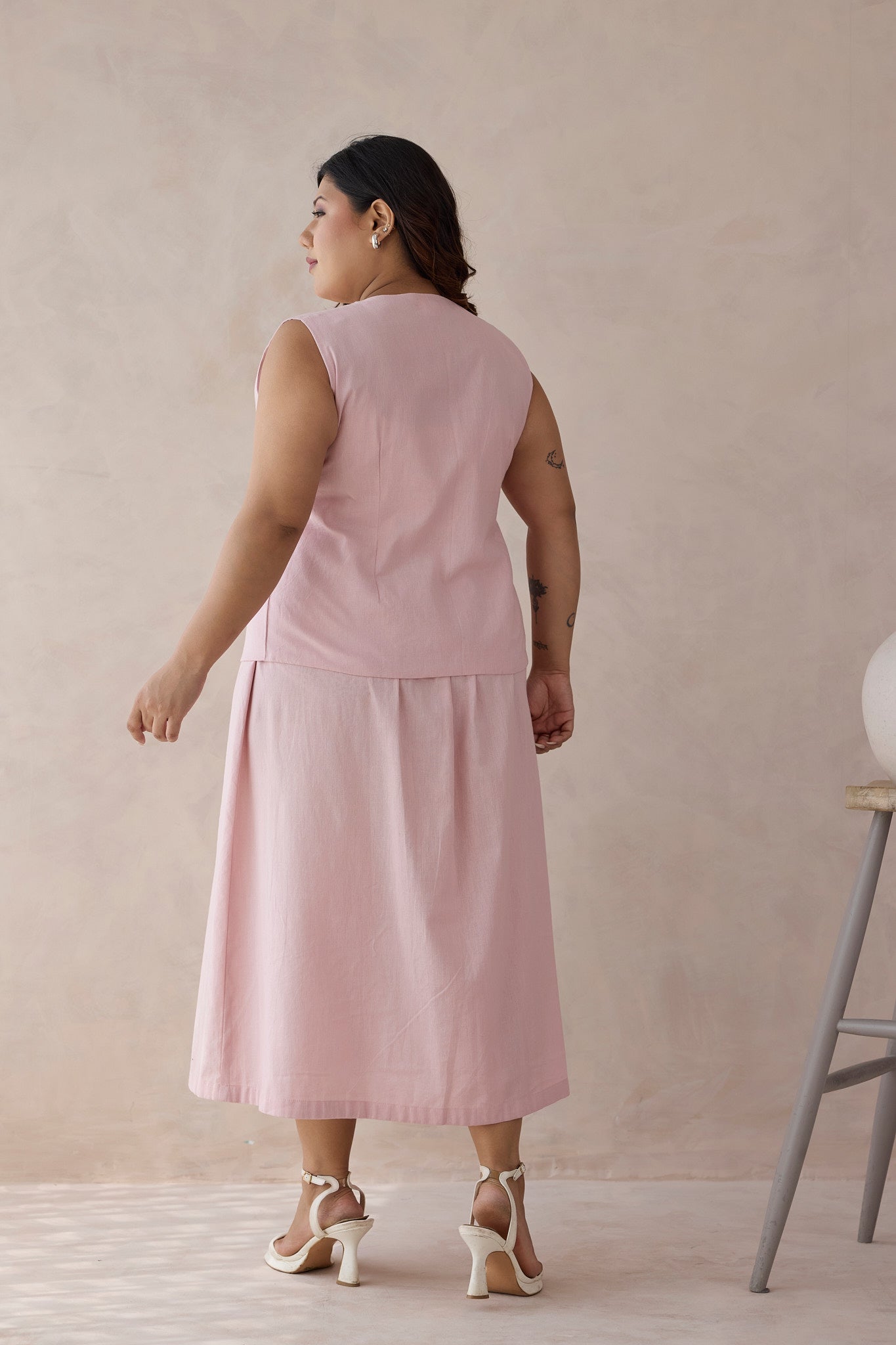 Rose Blush Linen Waistcoat & Skirt Co-ord Set