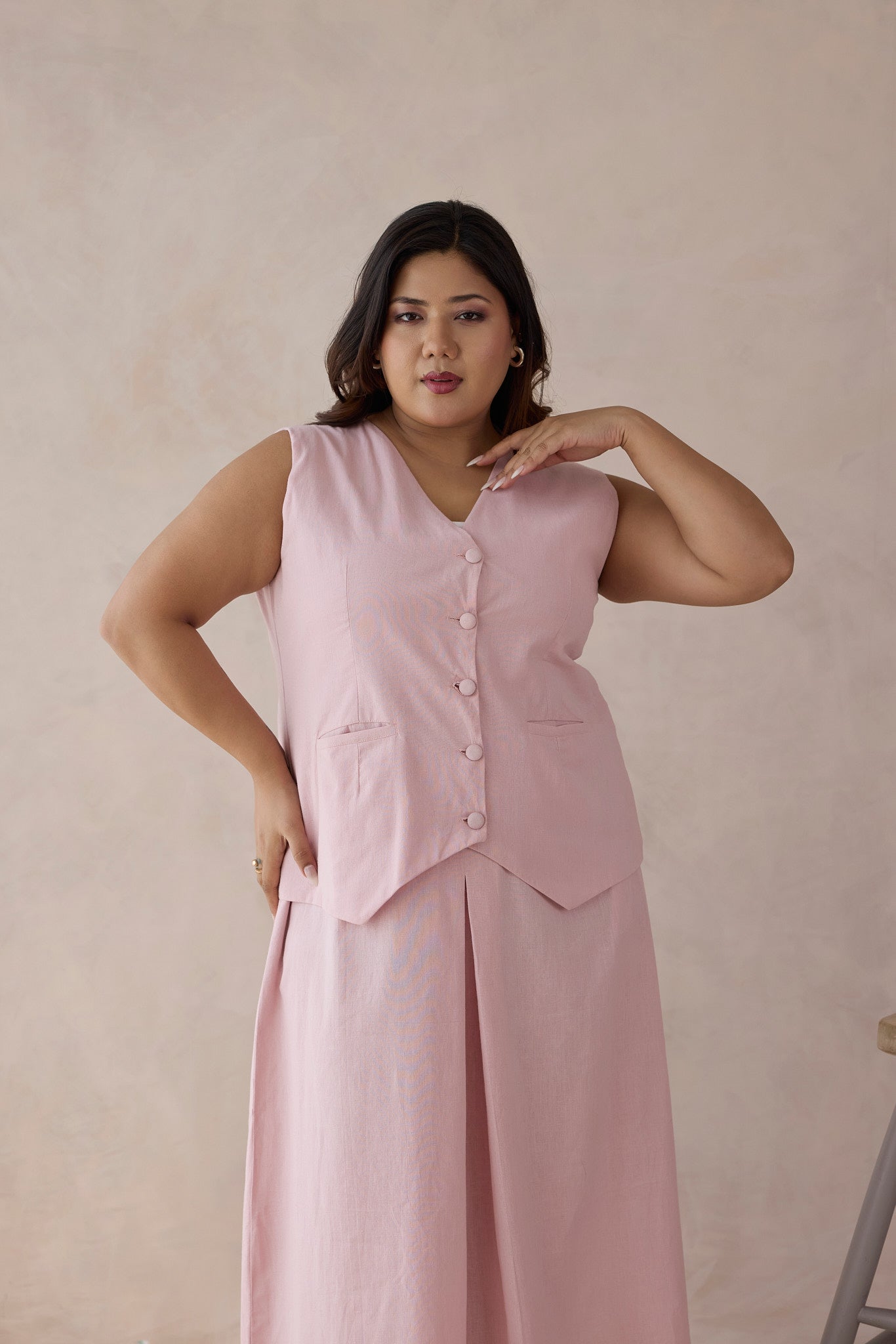 Rose Blush Linen Waistcoat & Skirt Co-ord Set