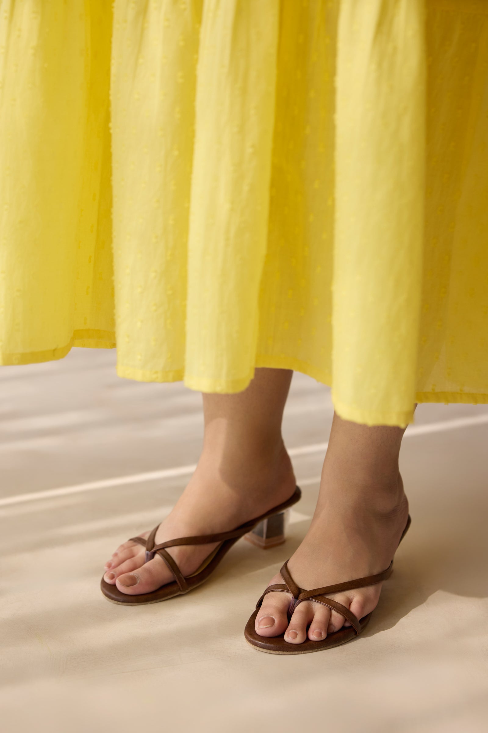 Sunflower Yellow Dobby Cotton Midi Dress