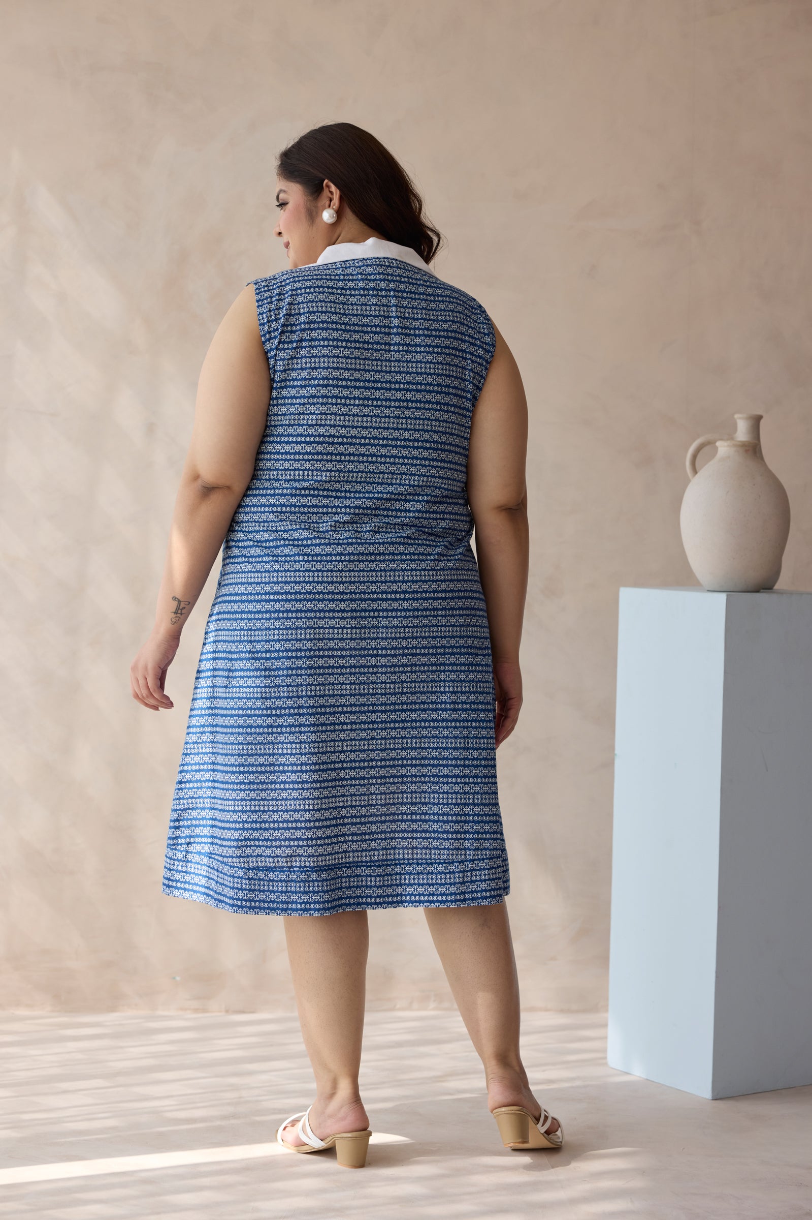 Indigo Blue Geometric Print Shift Dress