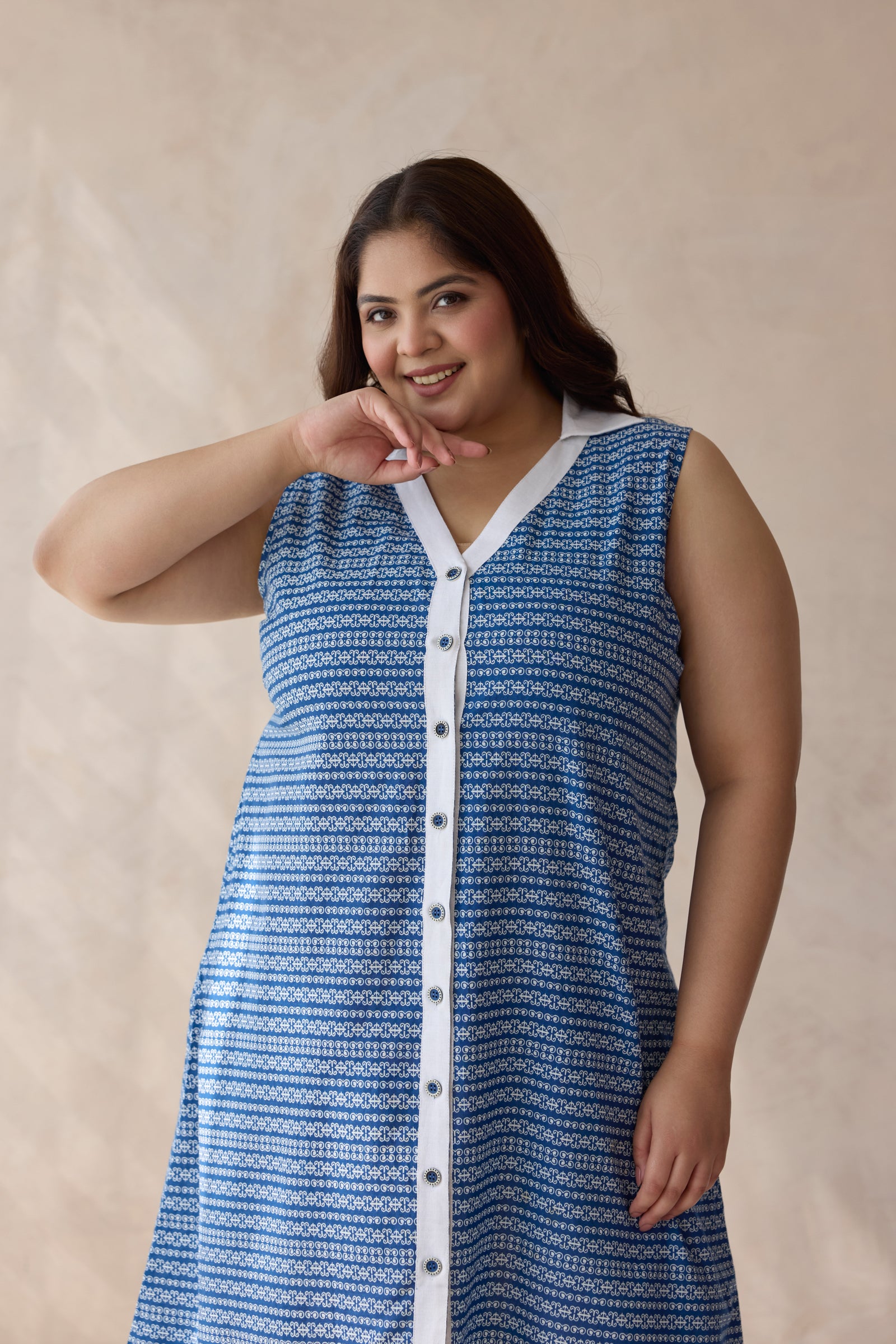 Indigo Blue Geometric Print Shift Dress