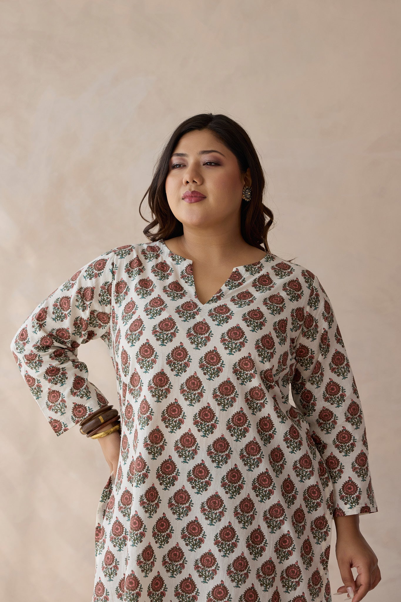 Off-White Sanganeri Printed Short Kurta