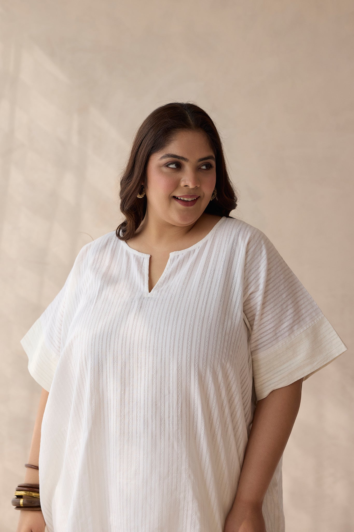 Pearl White Antifit Striped Cotton Co-ord Set