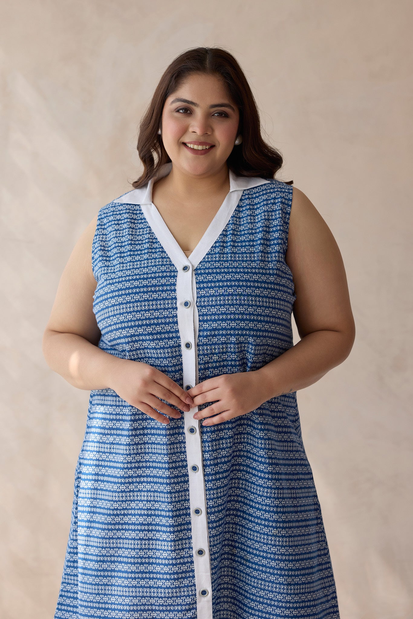 Indigo Blue Geometric Print Shift Dress