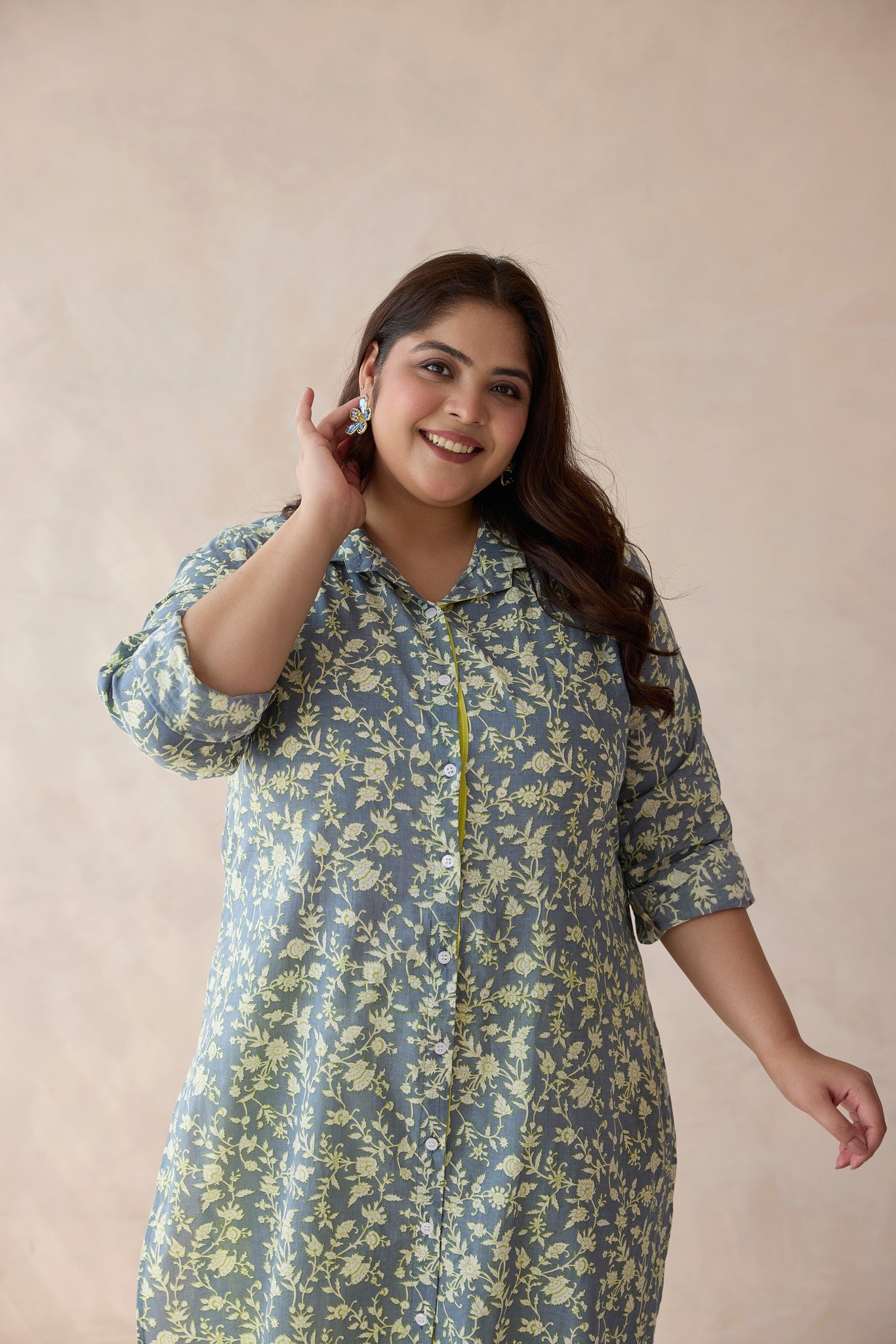 Floral-Printed Teal and Lime Green Kurta Set - (Set of 2)