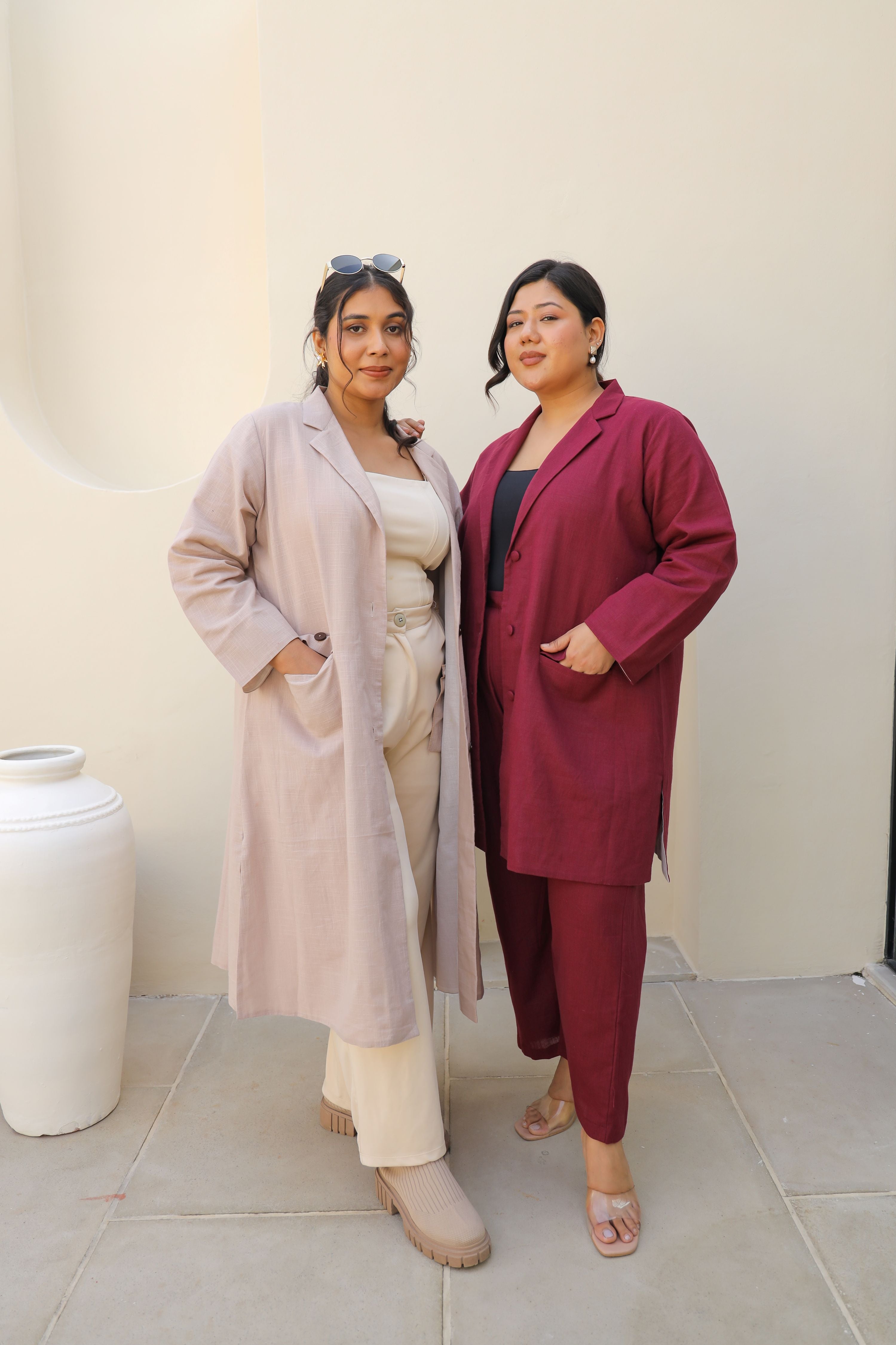 Tailored Dust Pink Cotton Slub Longline Blazer