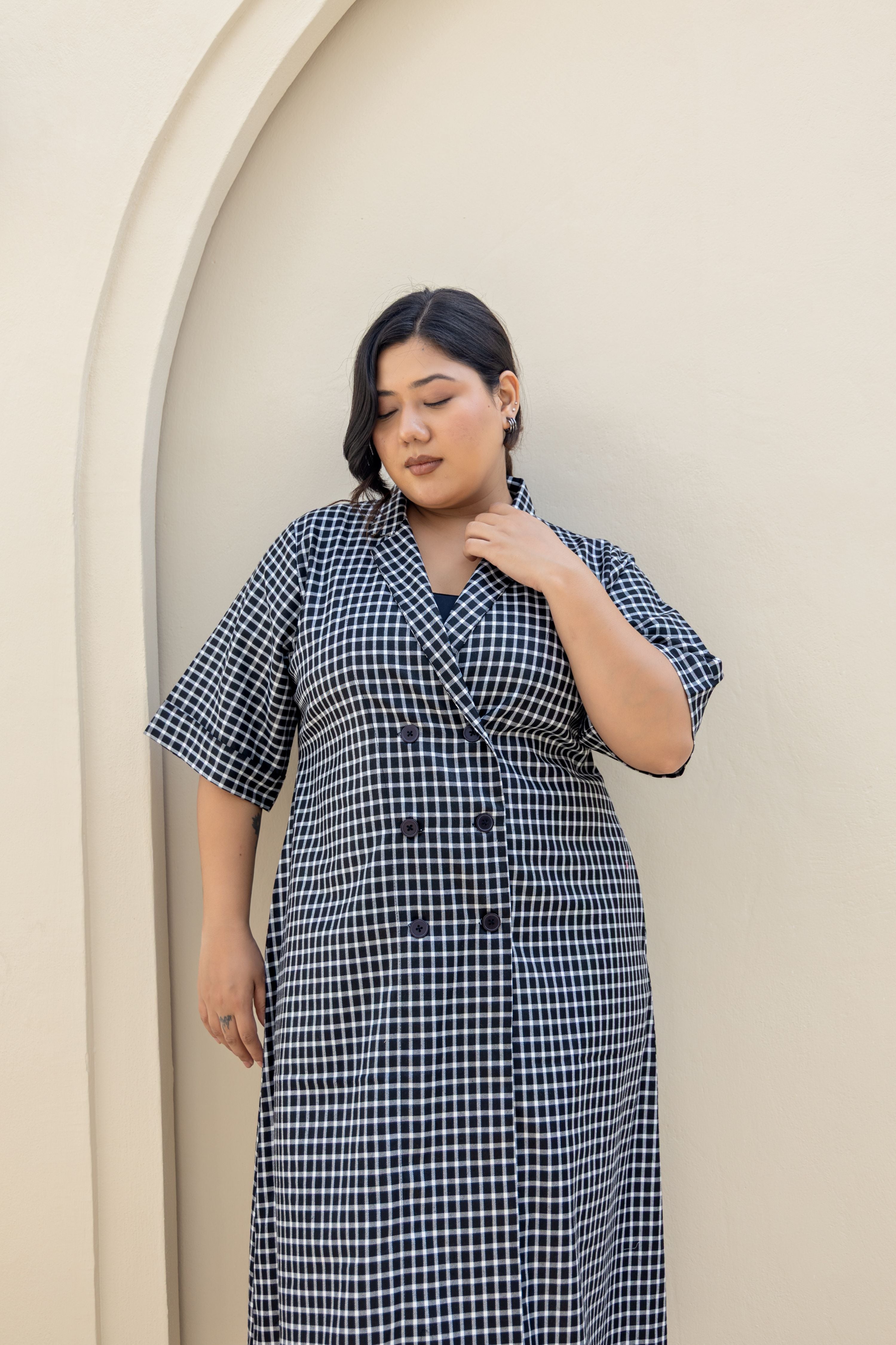 Black & White Gingham Midi Shirt Dress