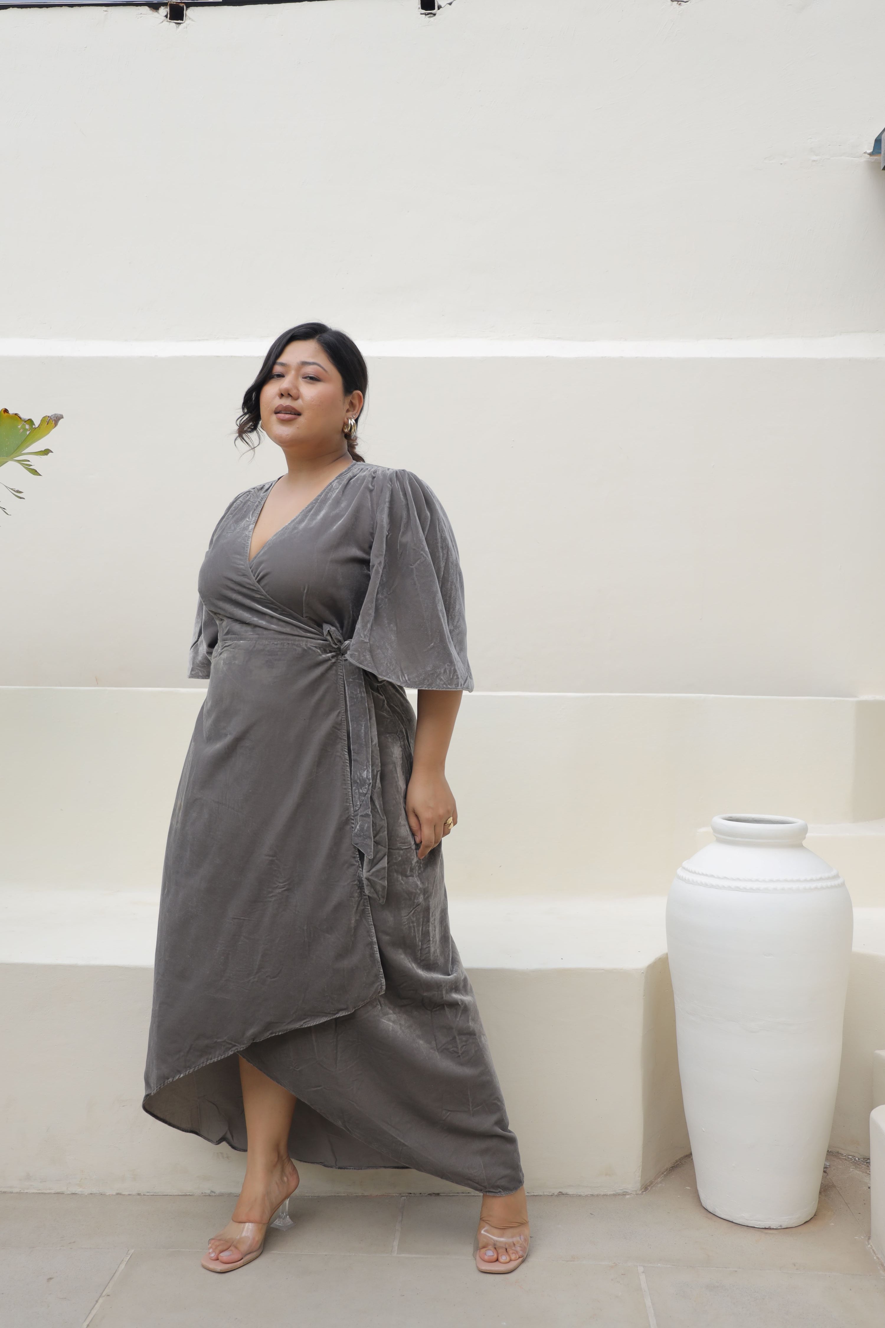 Cementia Velvet Wrap Flared Gown