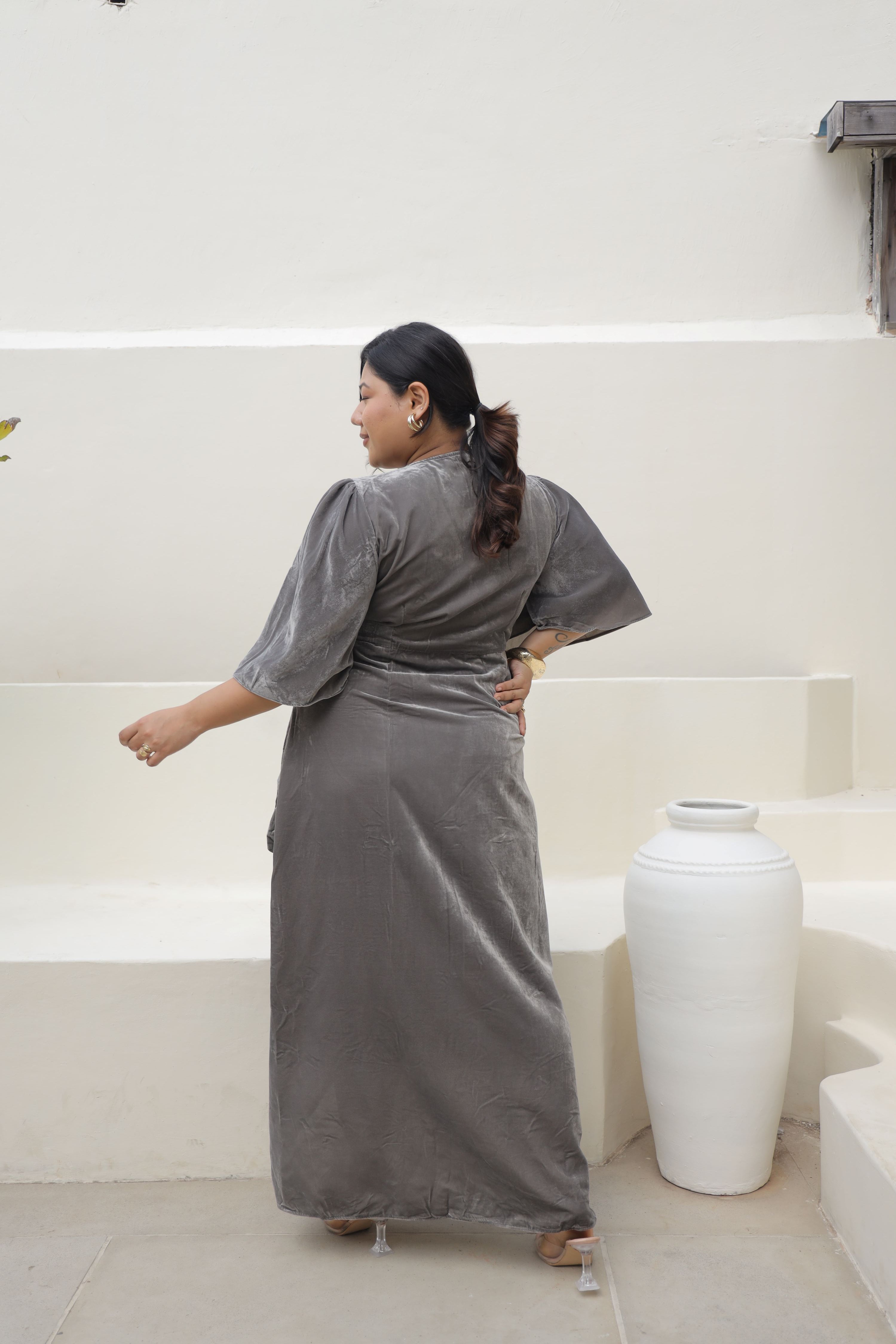 Cementia Velvet Wrap Flared Gown