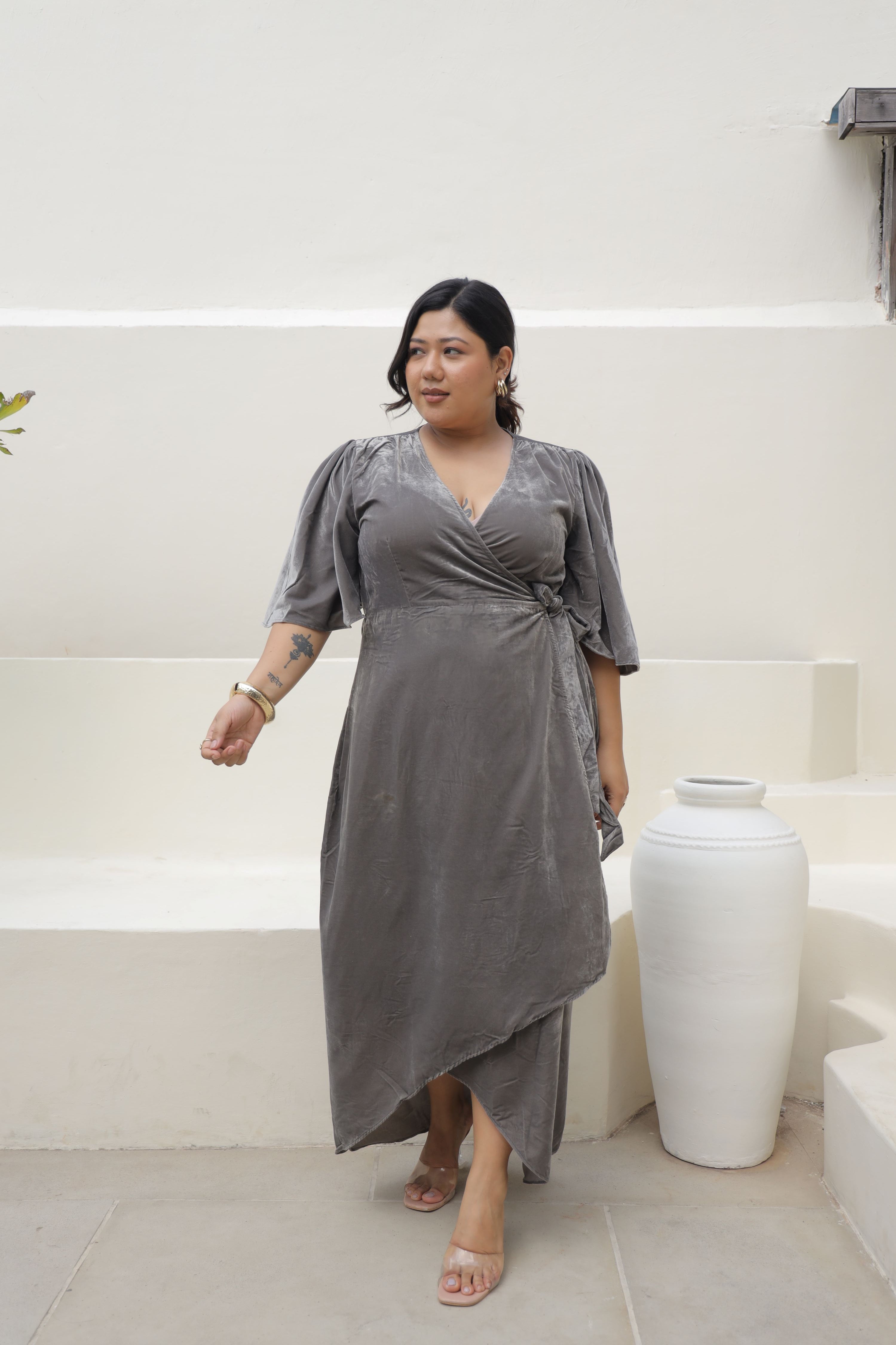 Cementia Velvet Wrap Flared Gown