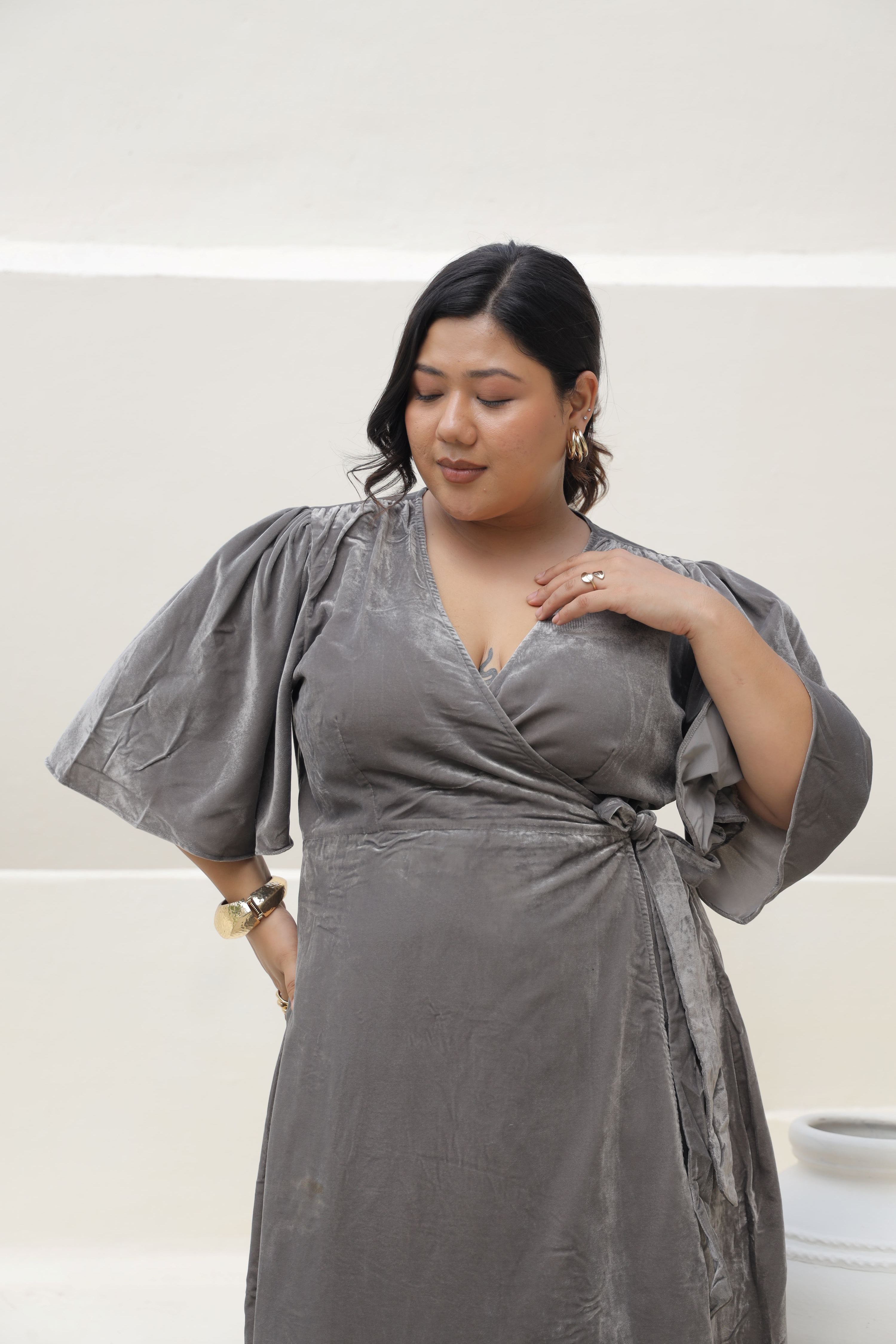 Cementia Velvet Wrap Flared Gown