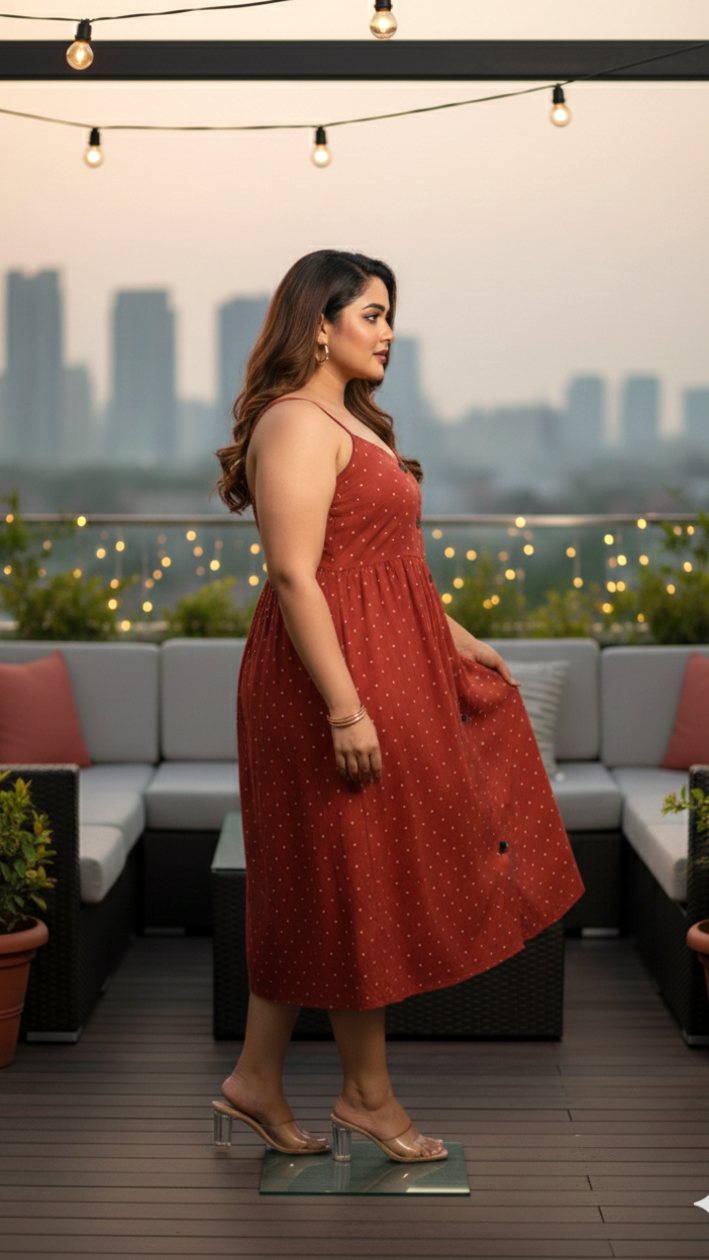 Maroon Polka Button-Down Dress