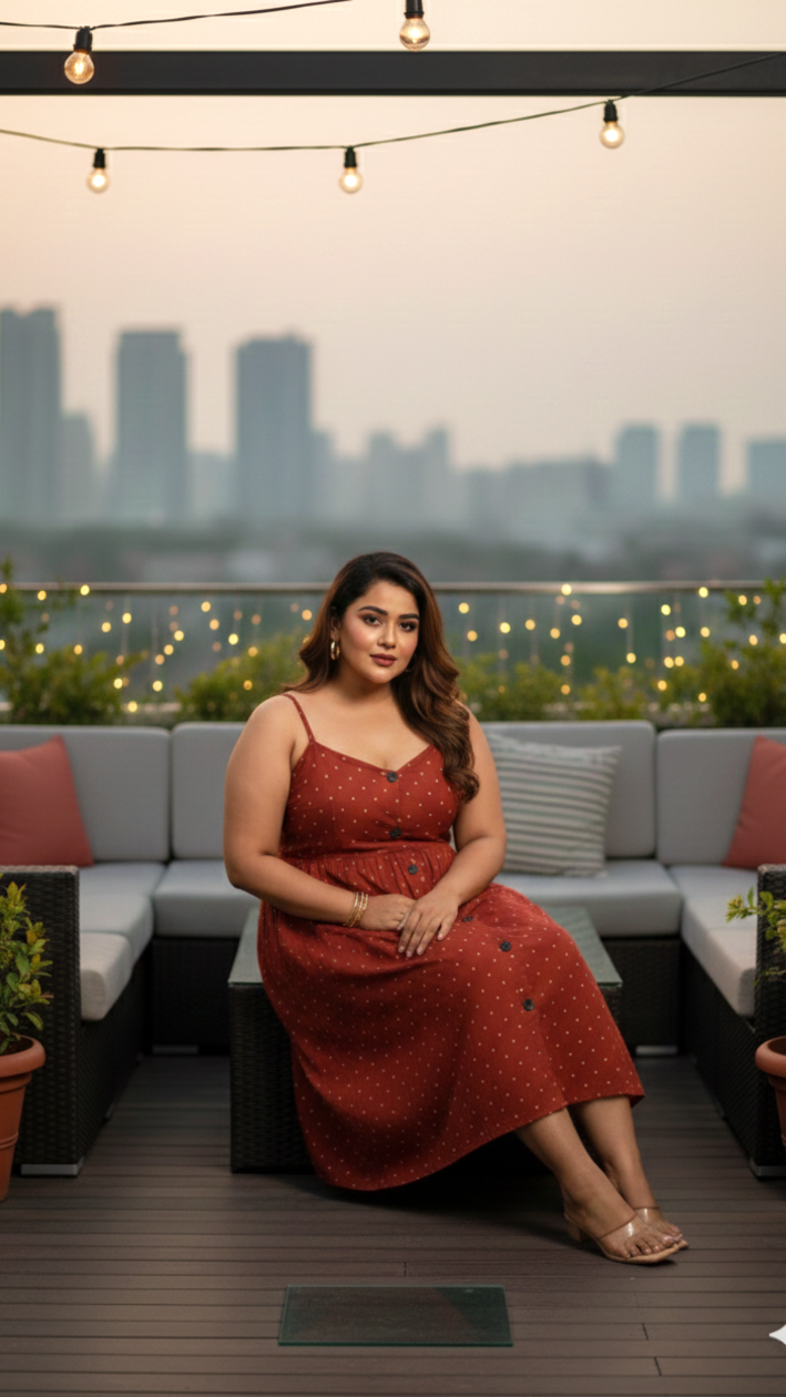 Maroon Polka Button-Down Dress