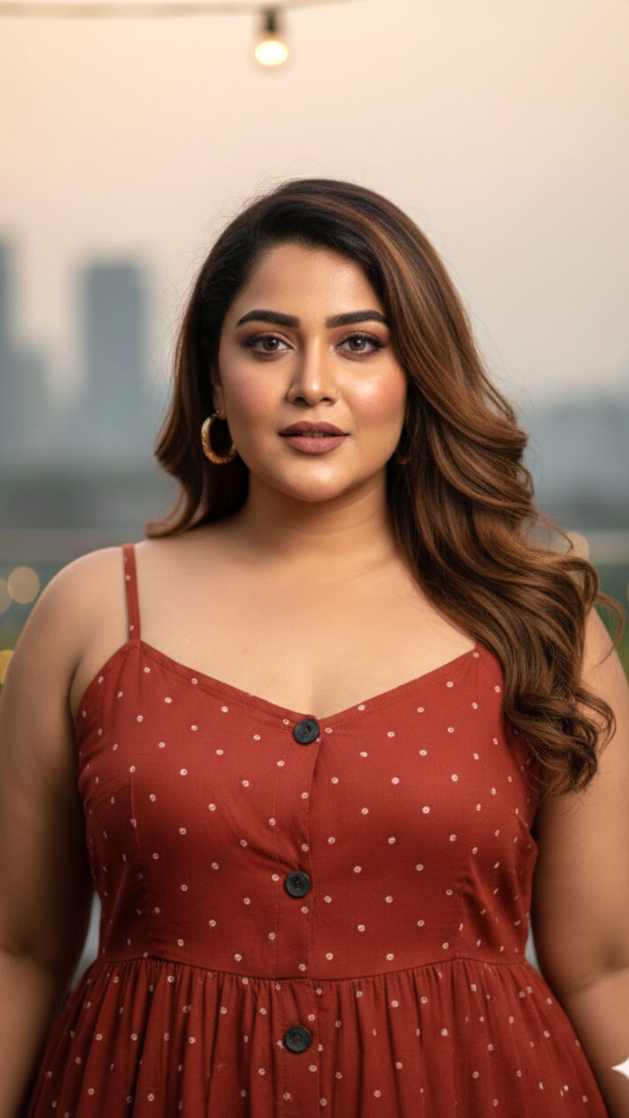 Maroon Polka Button-Down Dress