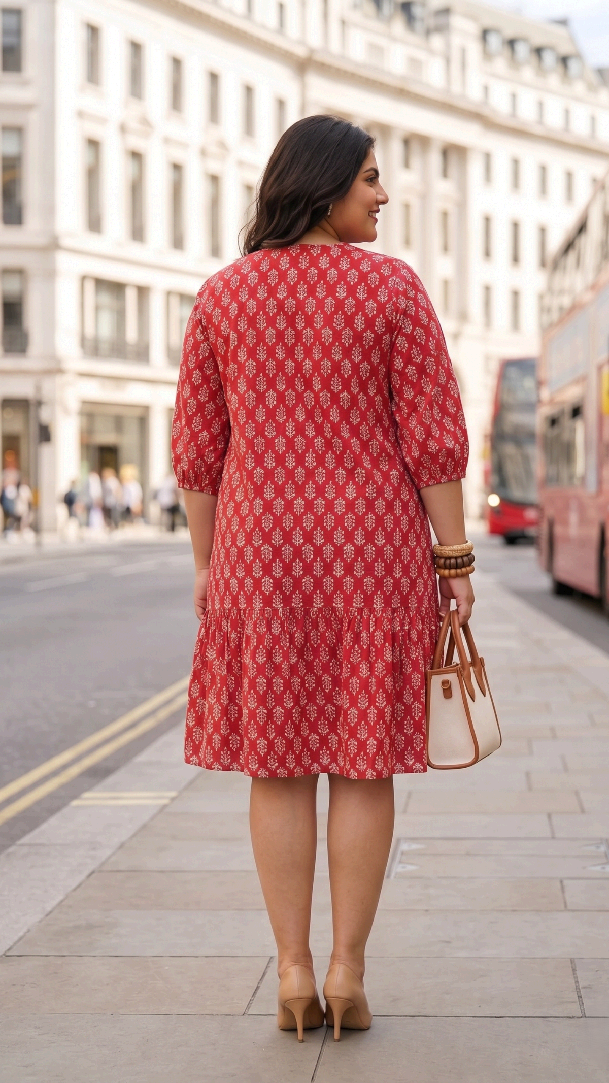 Plus Size Red Printed Cotton Tiered Dress | Casual Summer Comfort Dress for Women