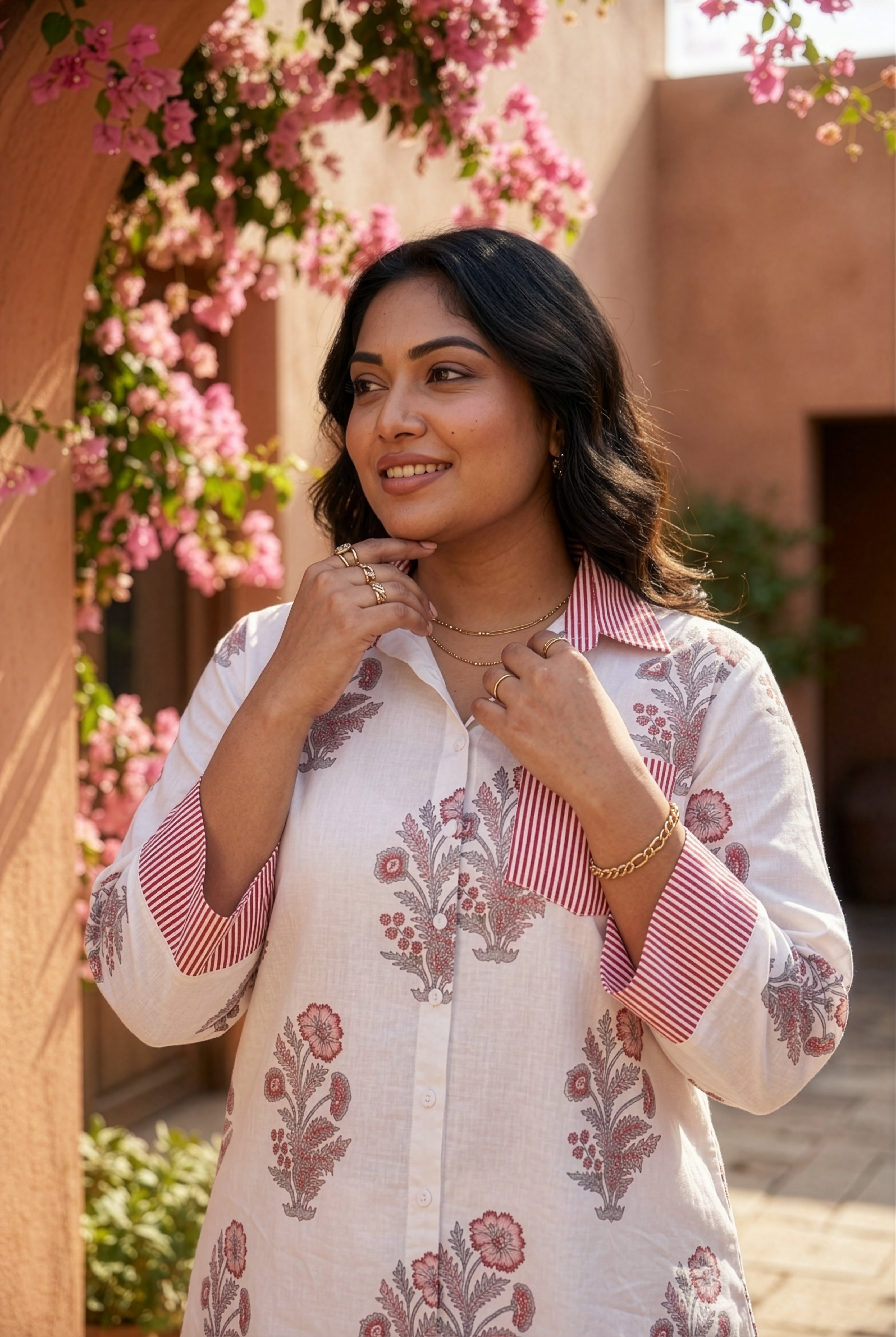 Regular Pink Floral Cotton Co-ord Set for Women – Printed Shirt & Pant Set