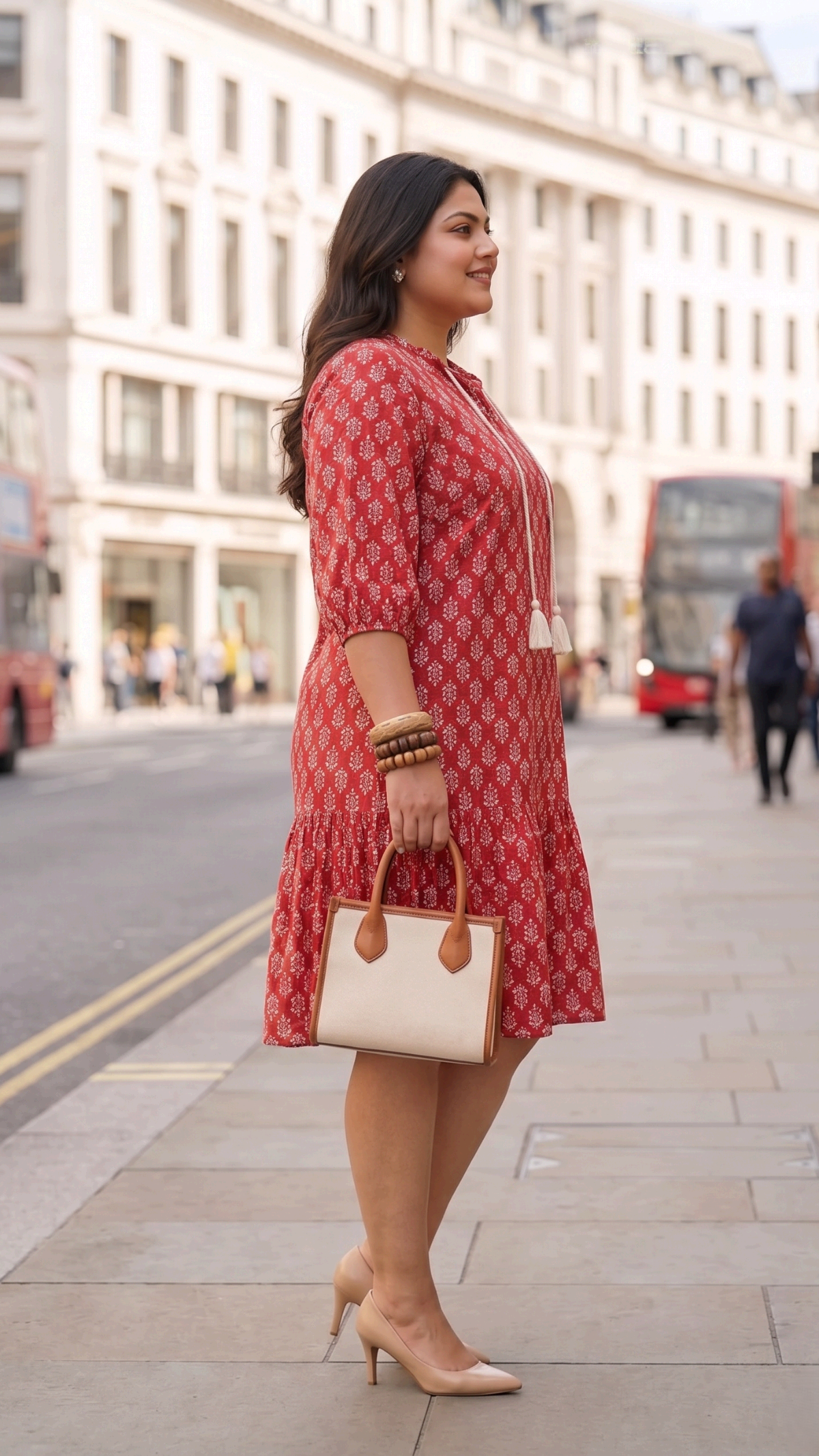Plus Size Red Printed Cotton Tiered Dress | Casual Summer Comfort Dress for Women