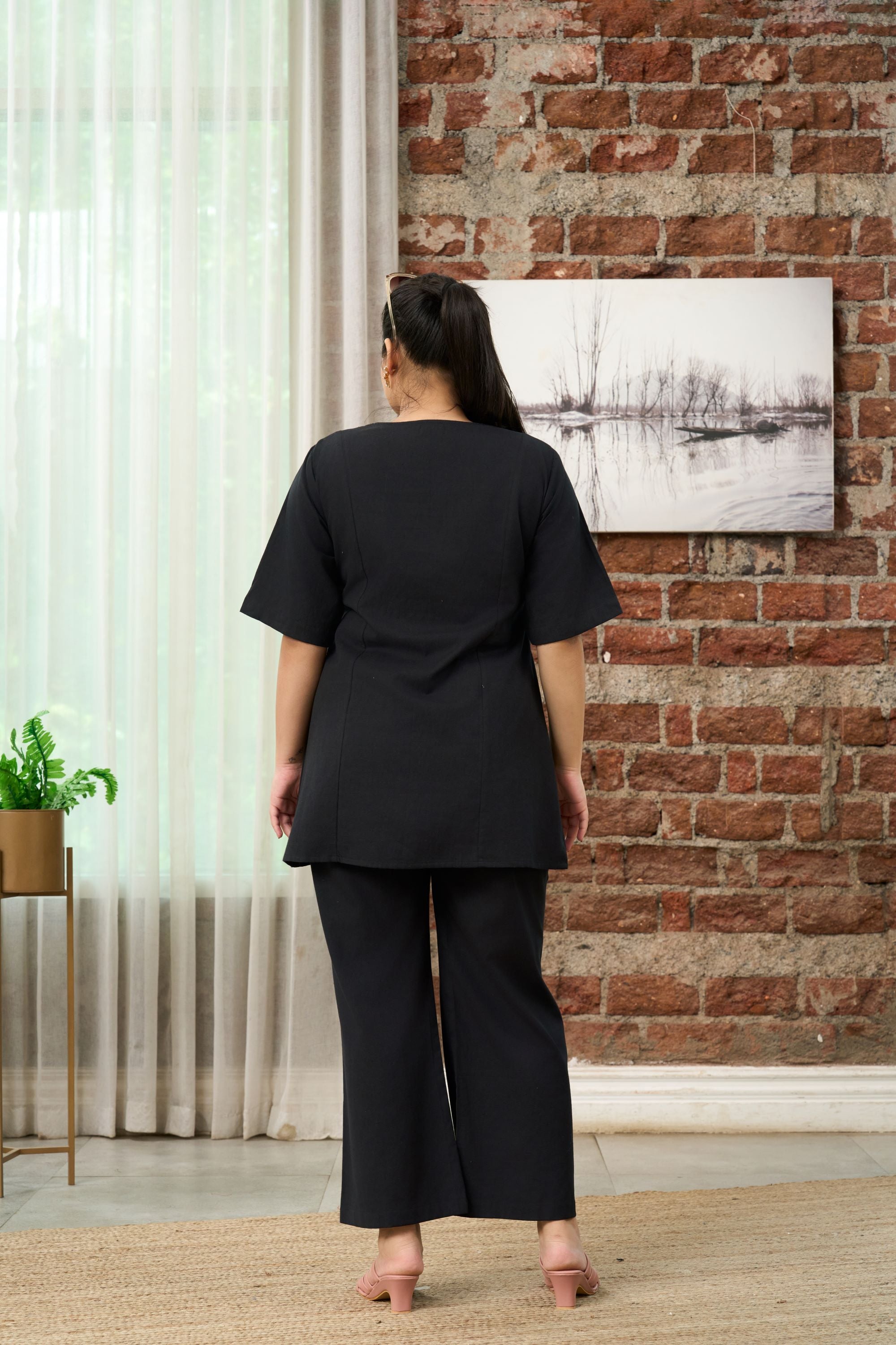 Black Short-Sleeve Linen Formal Jacket