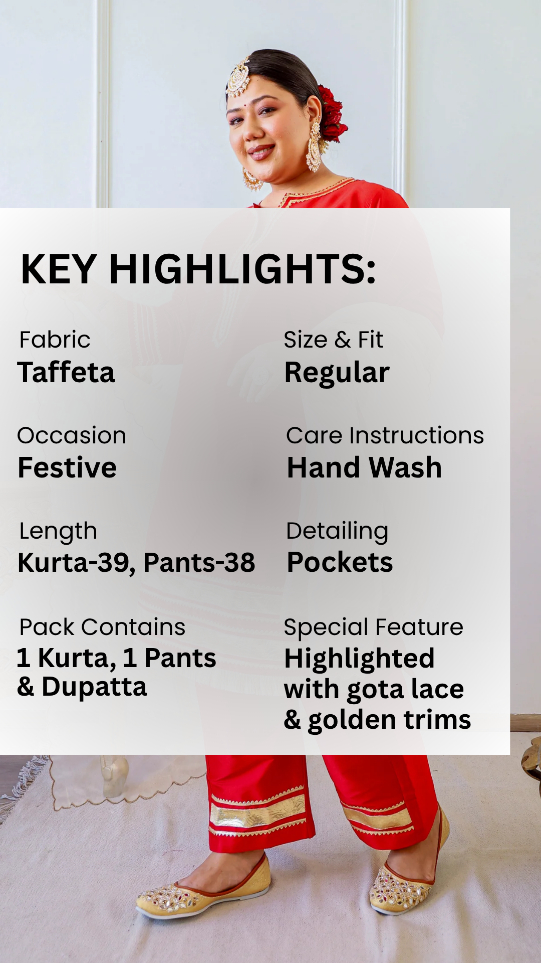 Crimson Red Taffeta Kurta Set with Gota Patti