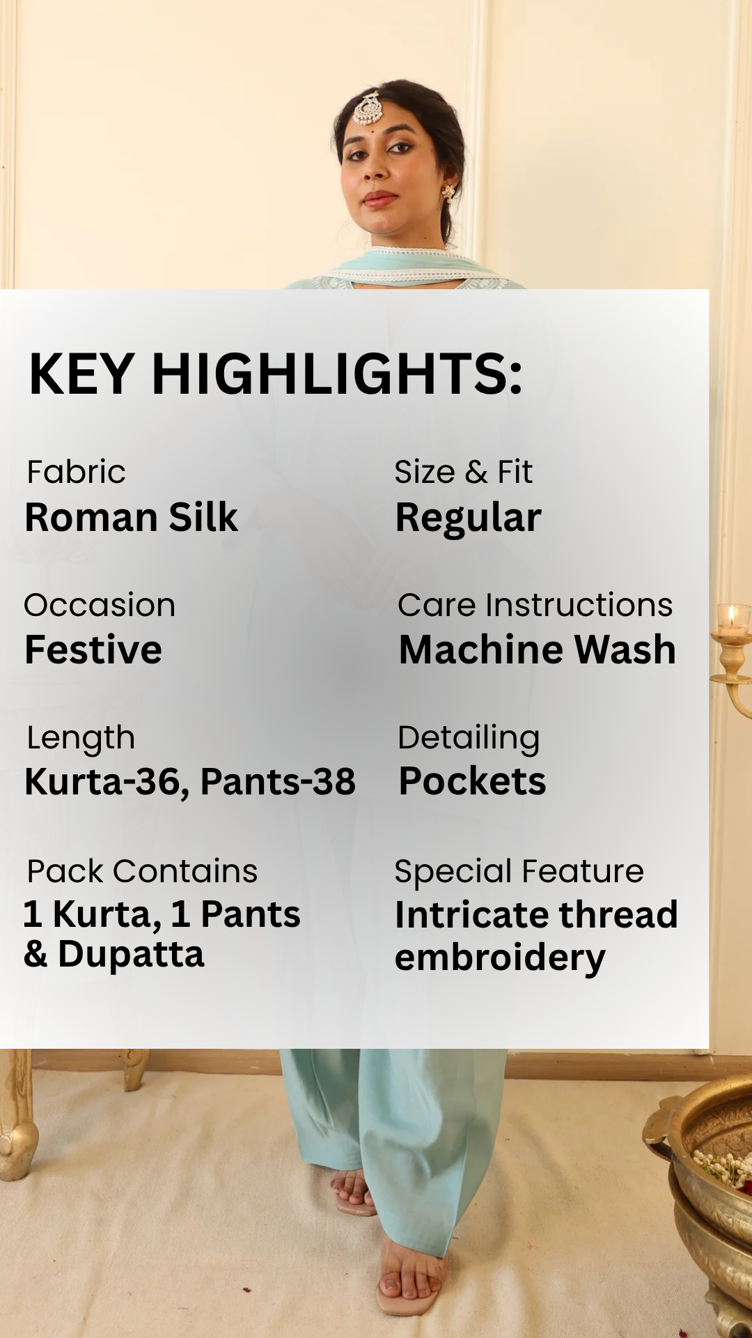 Powder Blue Roman Silk Kurta Set with Farshi Salwar