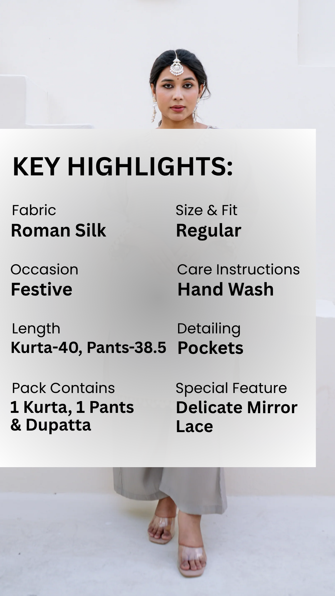 Sand Beige Silk Kurta Set with Mirror Lace