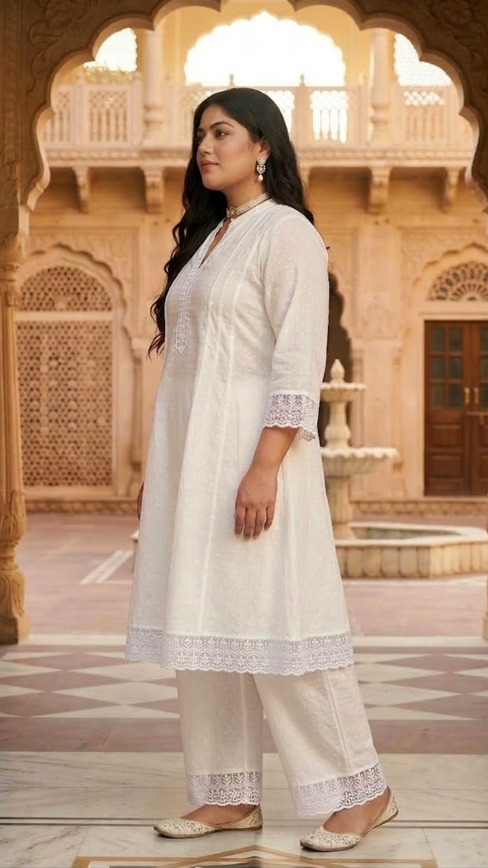 Plus Size Women Elegant White Rayon Kurta Pant Set – Minimal Ethnic Wear