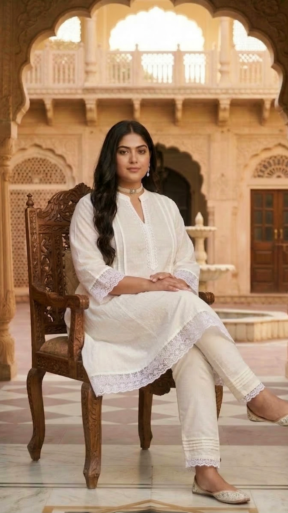 Plus Size Women Elegant White Rayon Kurta Pant Set – Minimal Ethnic Wear