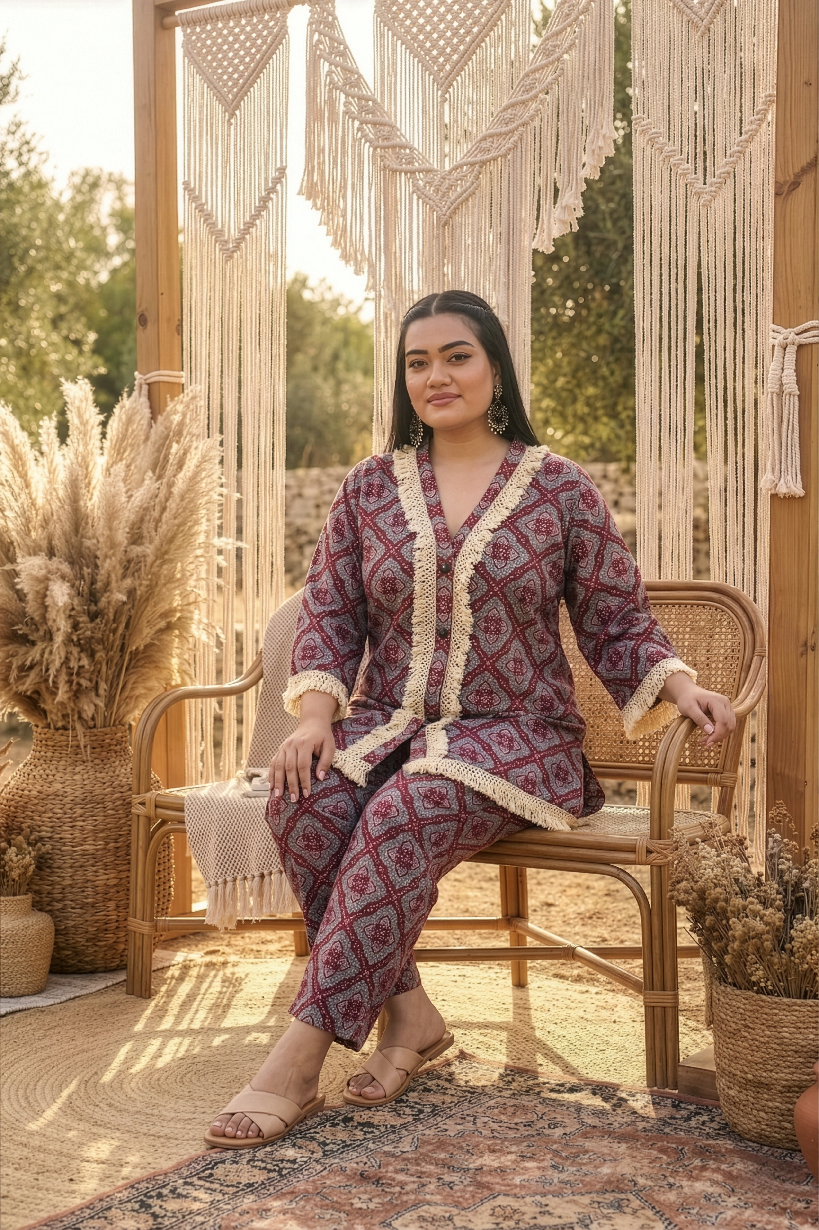 Boho Fringe Lace Floral Cotton Co-ord Set