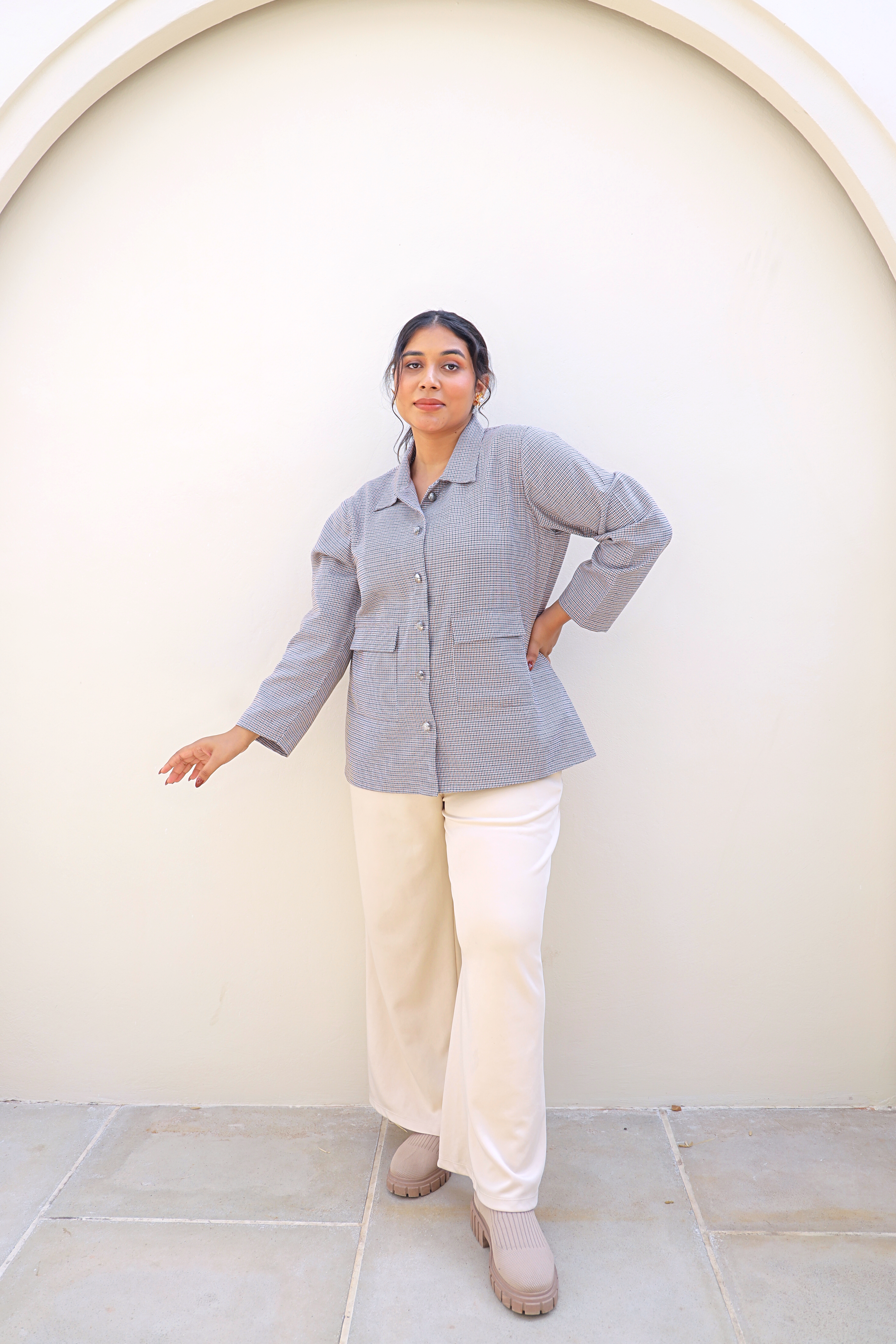 Classic Neutral Self Woven Tailored Suiting Jakcet