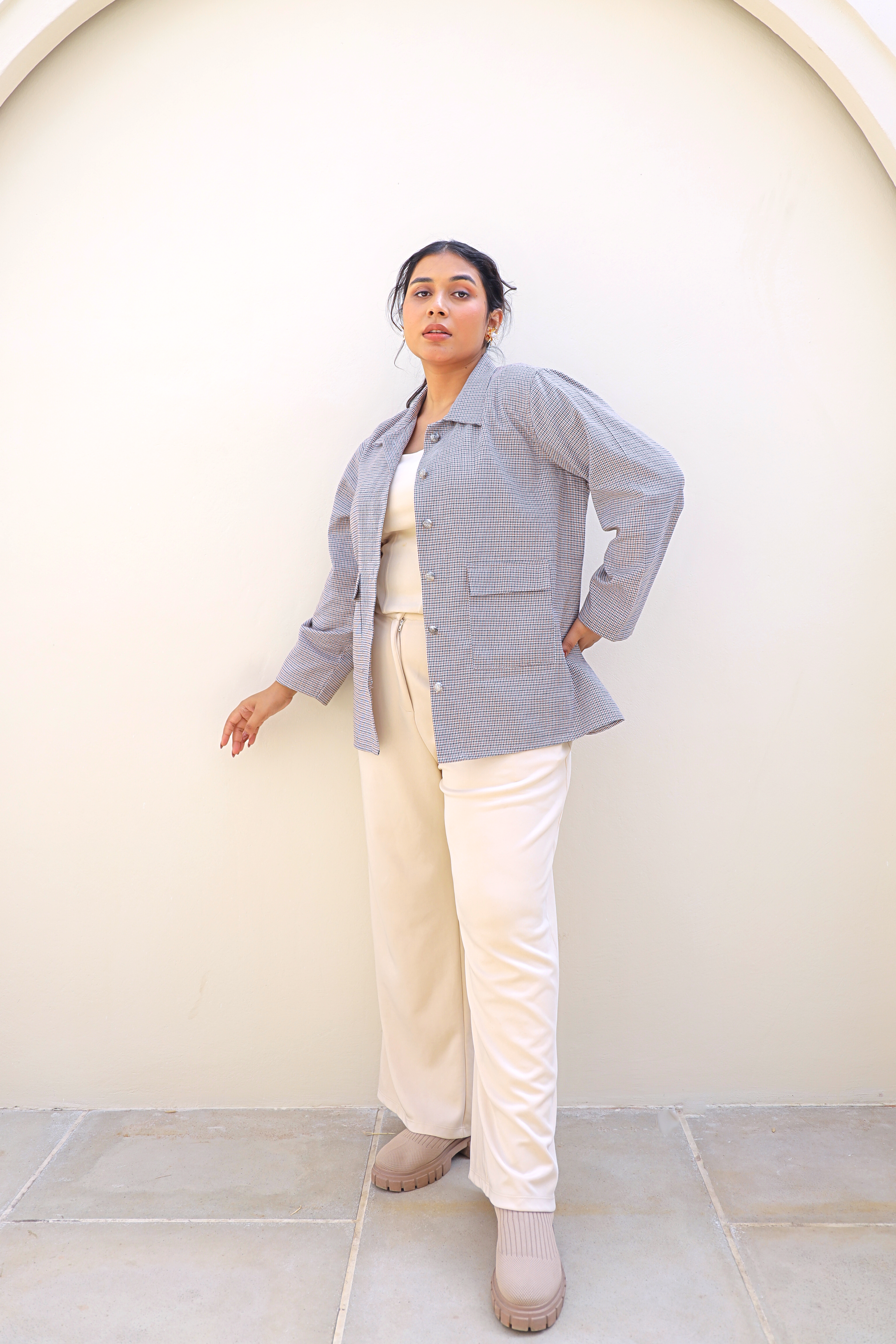 Classic Neutral Self Woven Tailored Suiting Jakcet