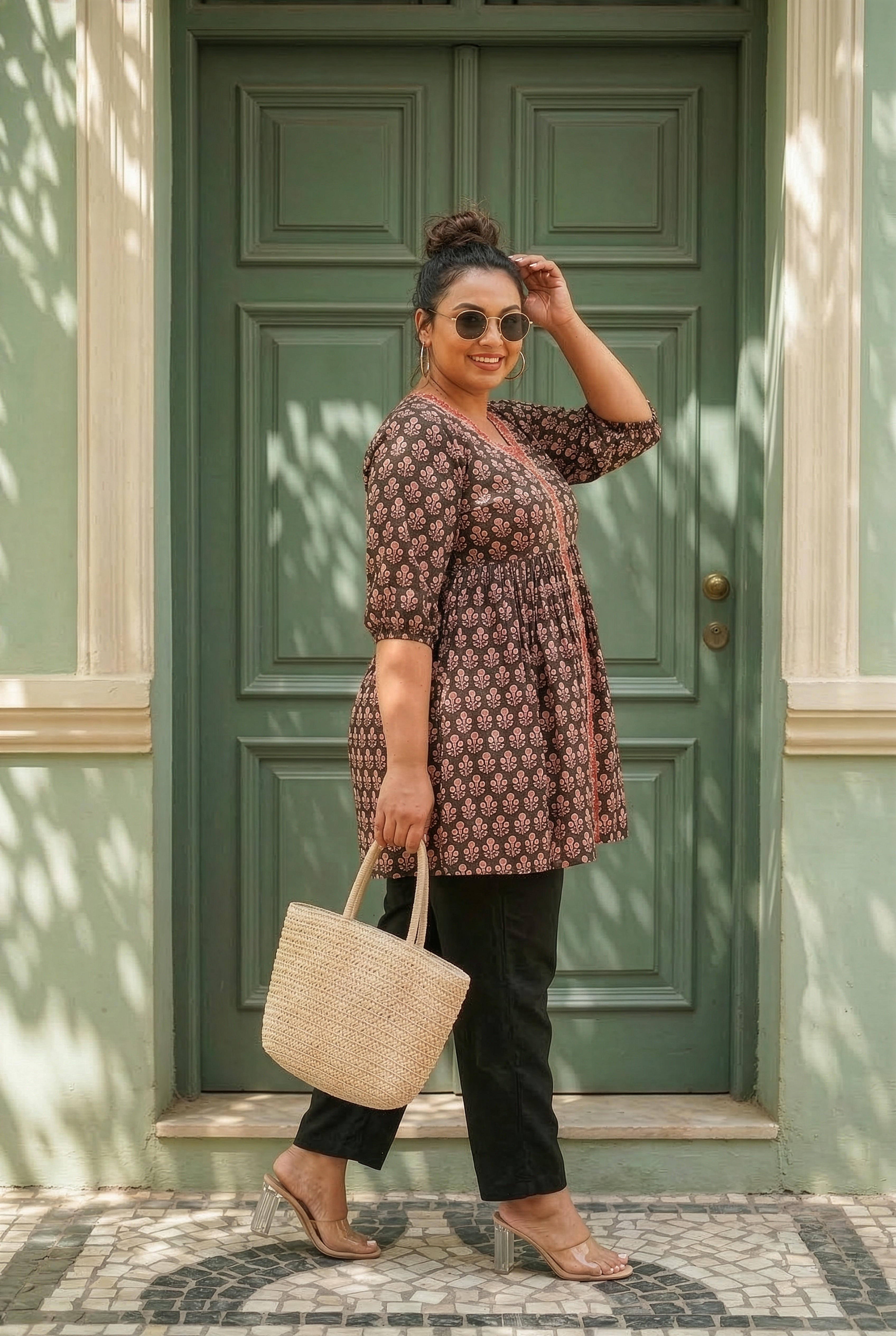 Plus Size Black Cotton Peplum Co-ord Set for Women – Booti Print