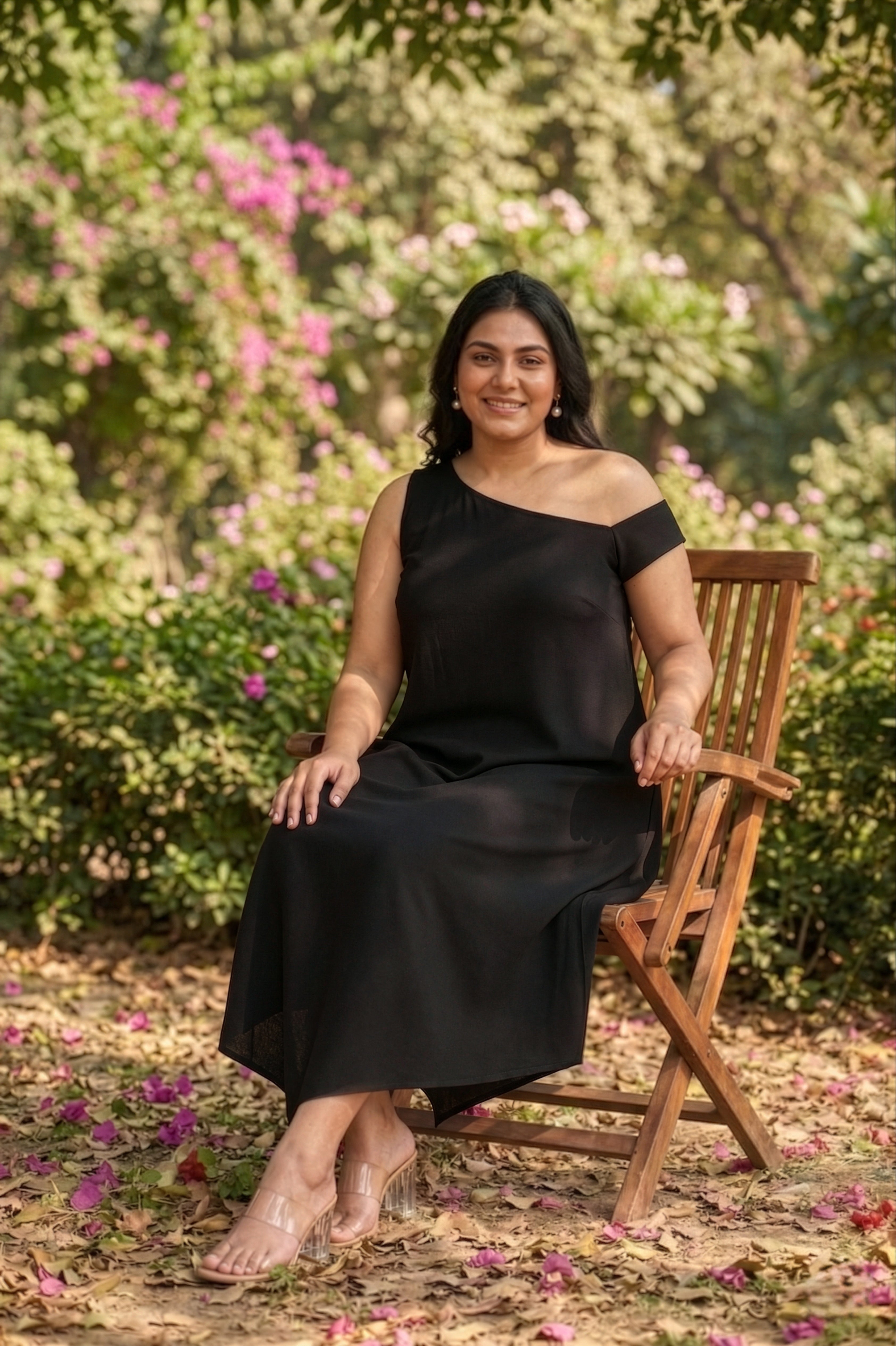 Classic Black Asymmetric Midi Dress