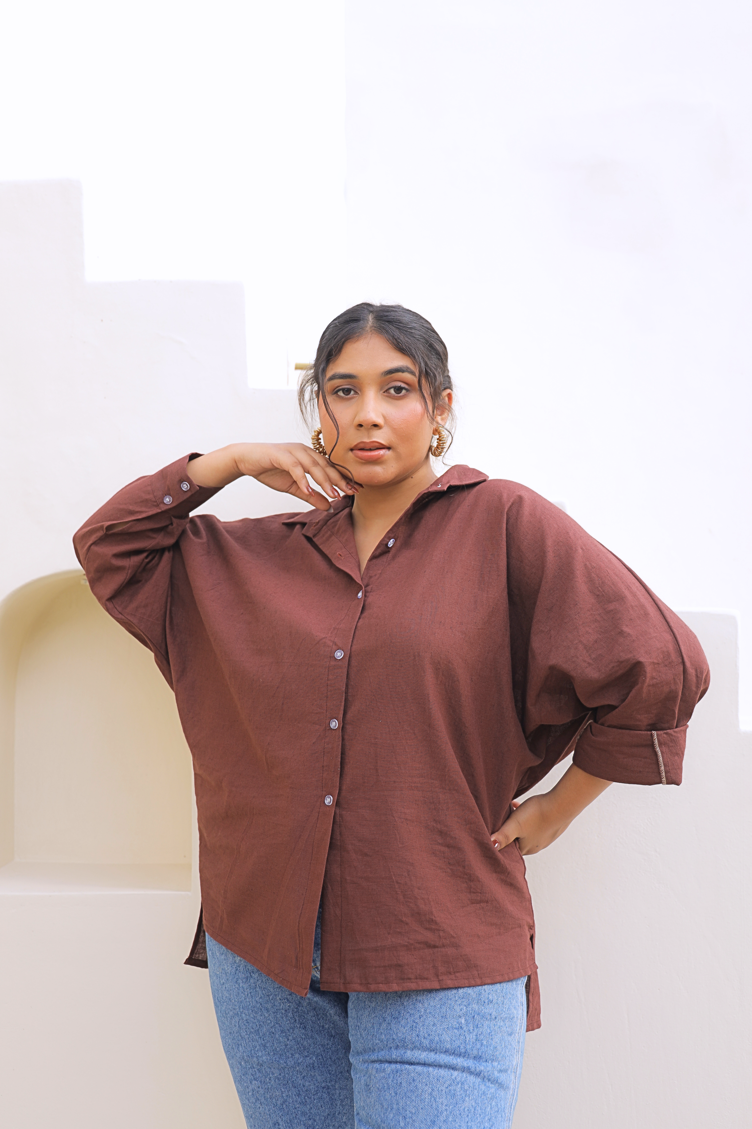Chic Oversized Brown Linen Shirt
