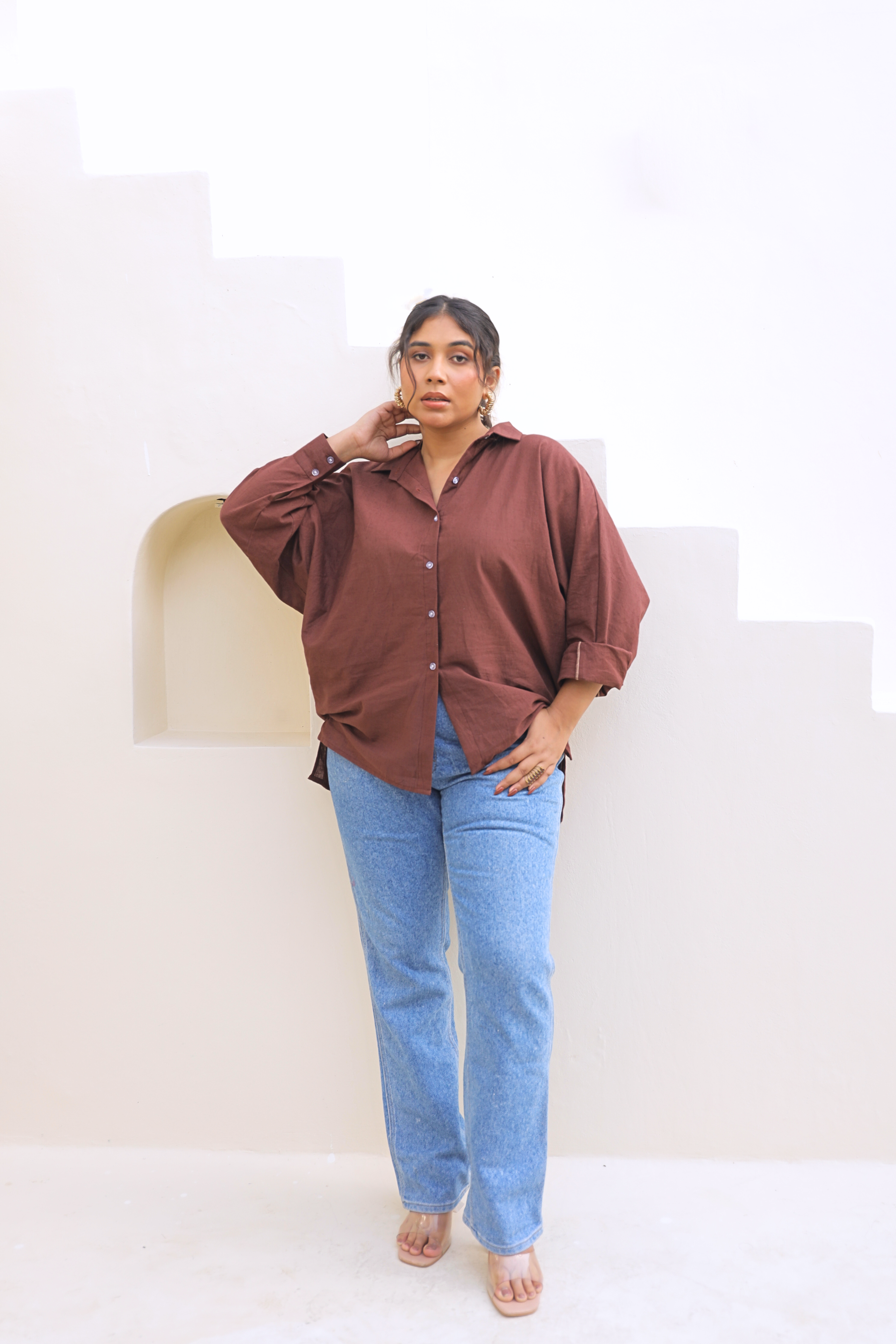 Chic Oversized Brown Linen Shirt