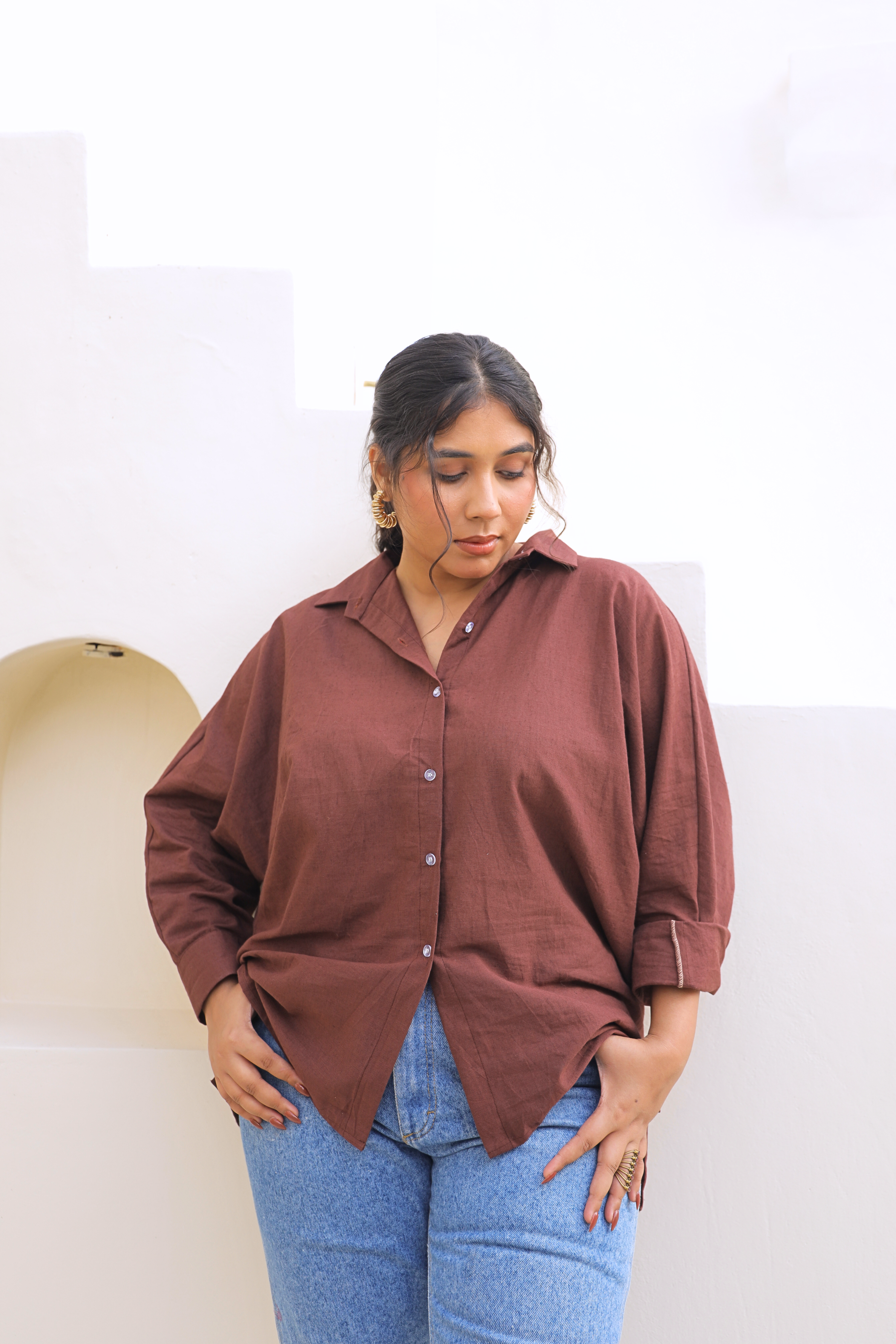Chic Oversized Brown Linen Shirt