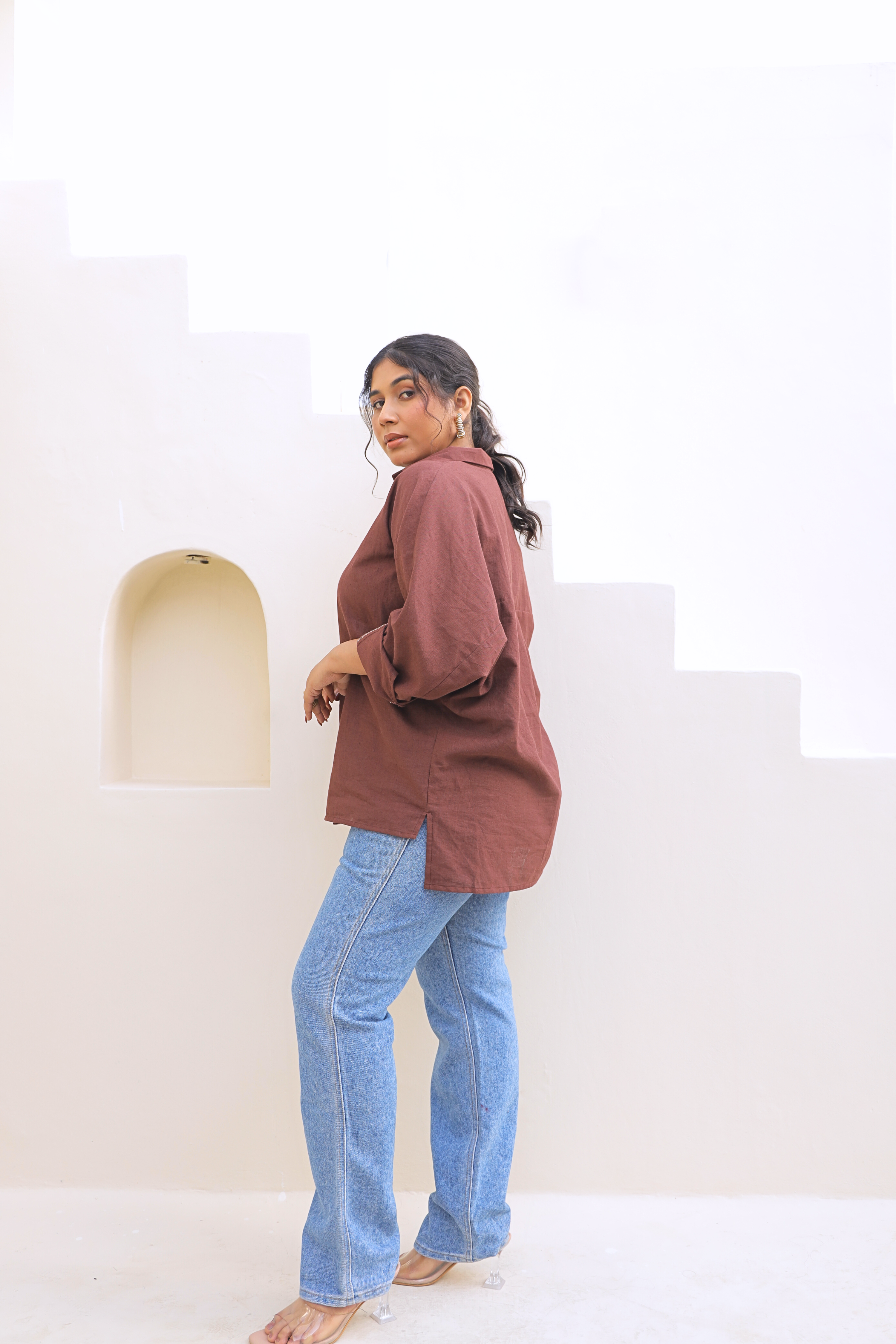 Chic Oversized Brown Linen Shirt